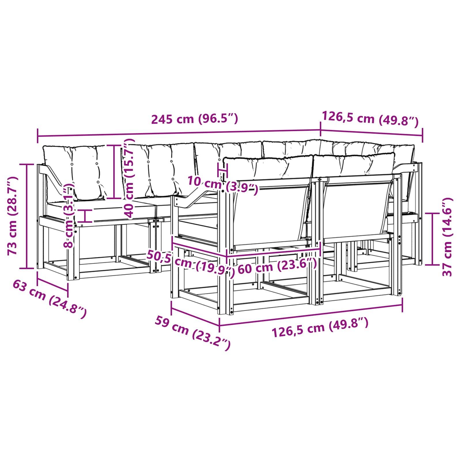 vidaXL Outdoor-Sofagarnitur mit Kissen 7 pcs Natürlich und Hellgrau