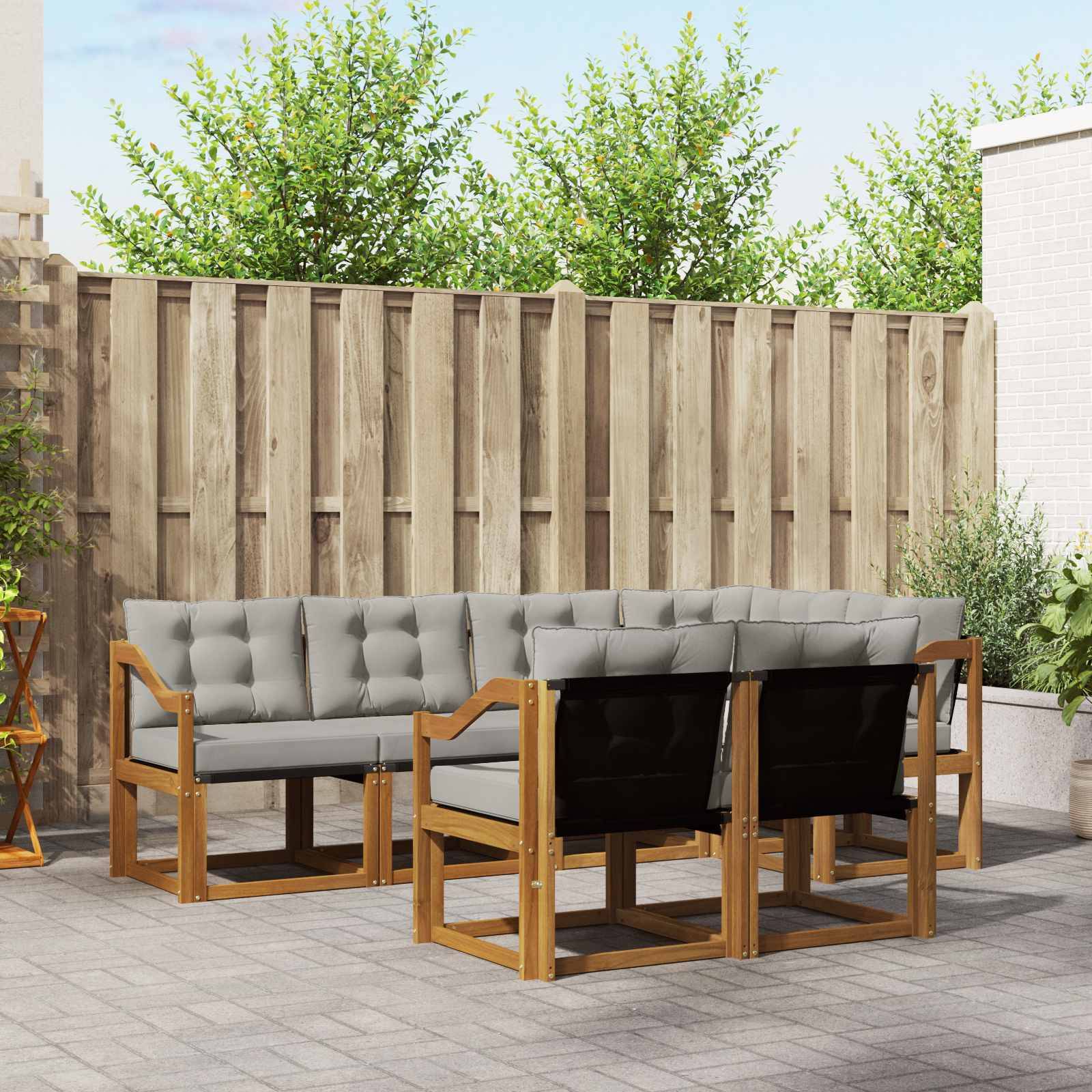 vidaXL Outdoor-Sofagarnitur mit Kissen 7 pcs Natürlich und Hellgrau