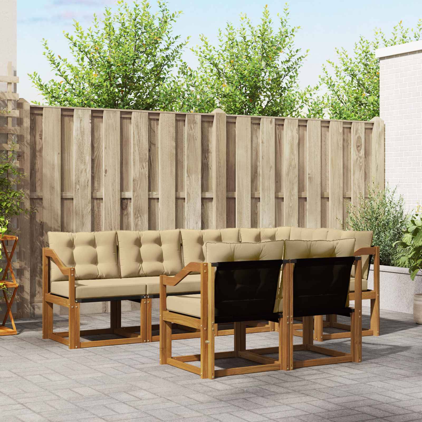 vidaXL Outdoor-Sofagarnitur mit Kissen 7 pcs Natur und Beige