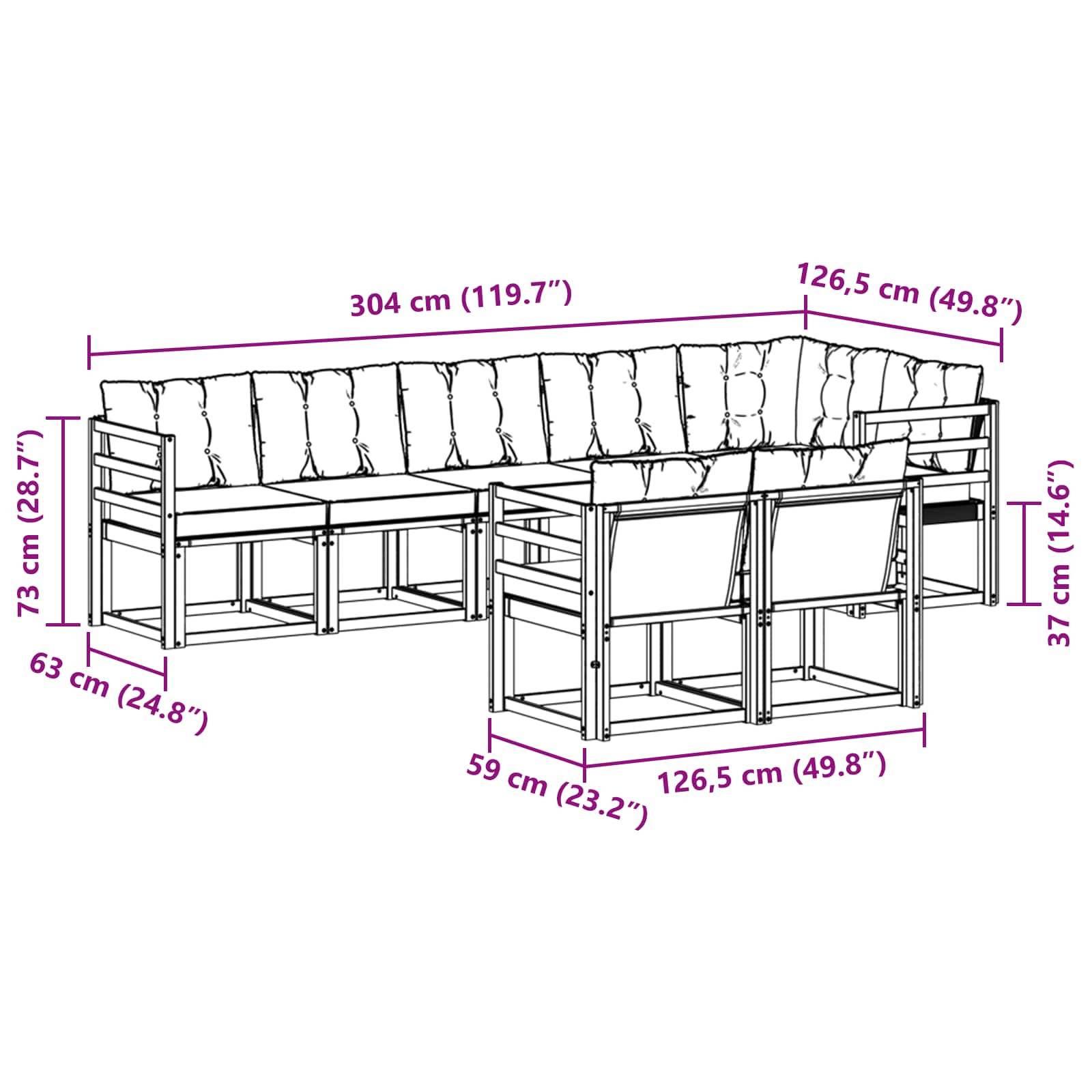 vidaXL Outdoor-Sofagarnitur mit Kissen 8 pcs Natur und Creme