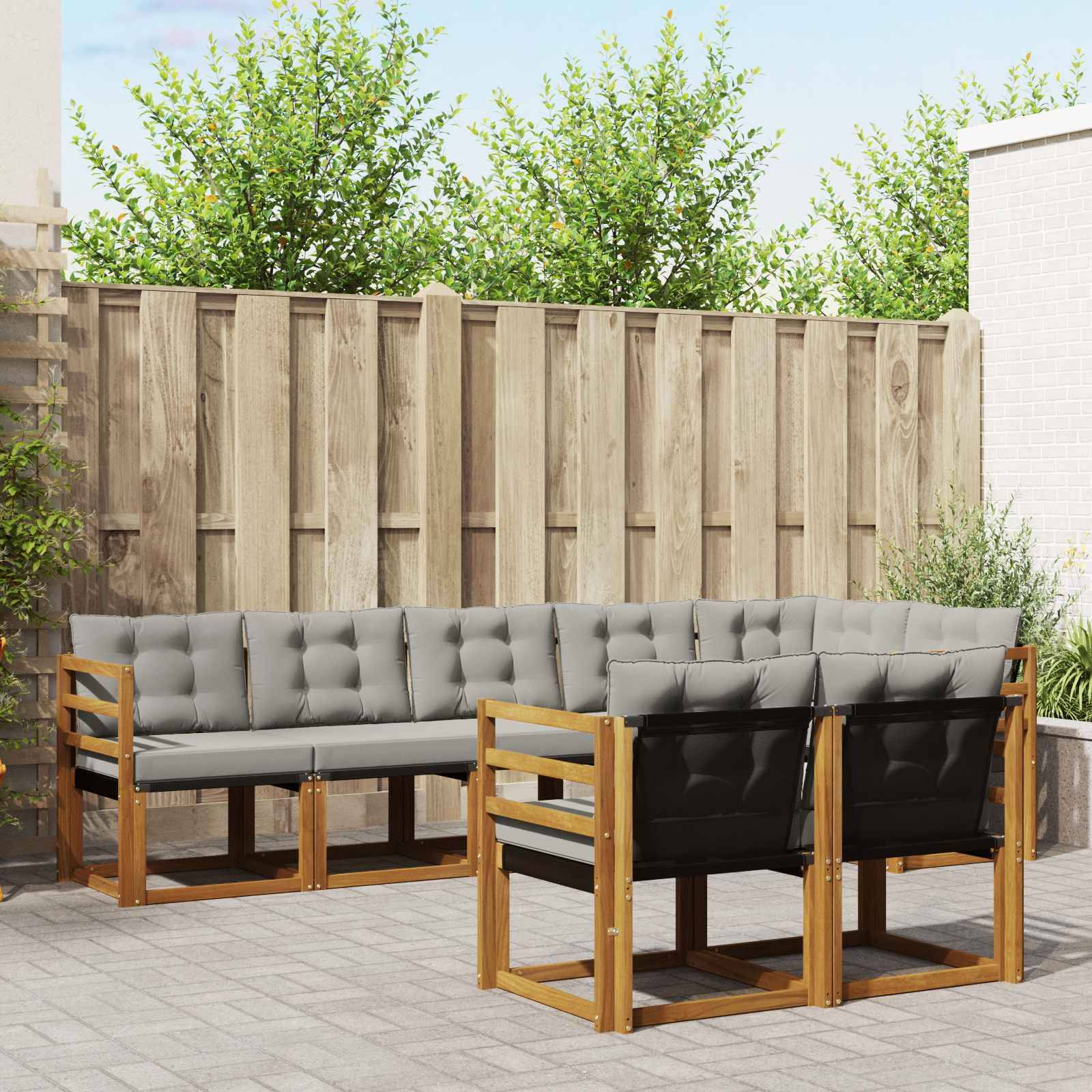 vidaXL Outdoor-Sofagarnitur mit Kissen 8 pcs Natürlich und Hellgrau
