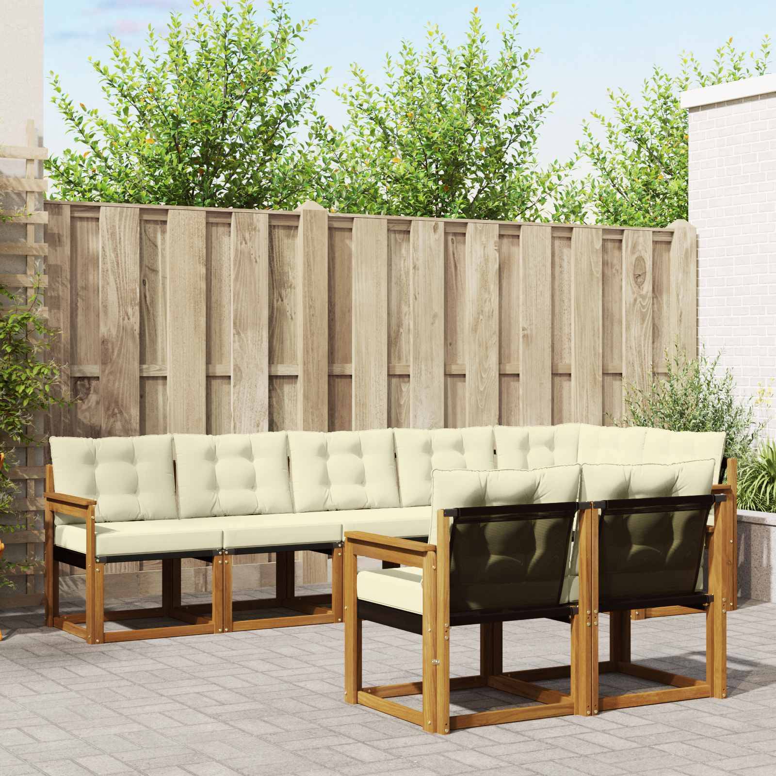 vidaXL Outdoor-Sofagarnitur mit Kissen 8 pcs Natur und Creme