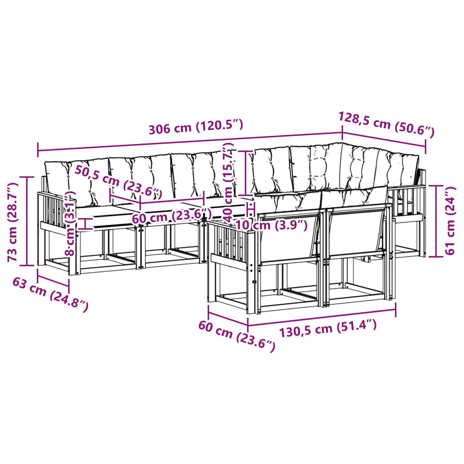 vidaXL Outdoor-Sofagarnitur mit Kissen 8 pcs Weiß und Creme