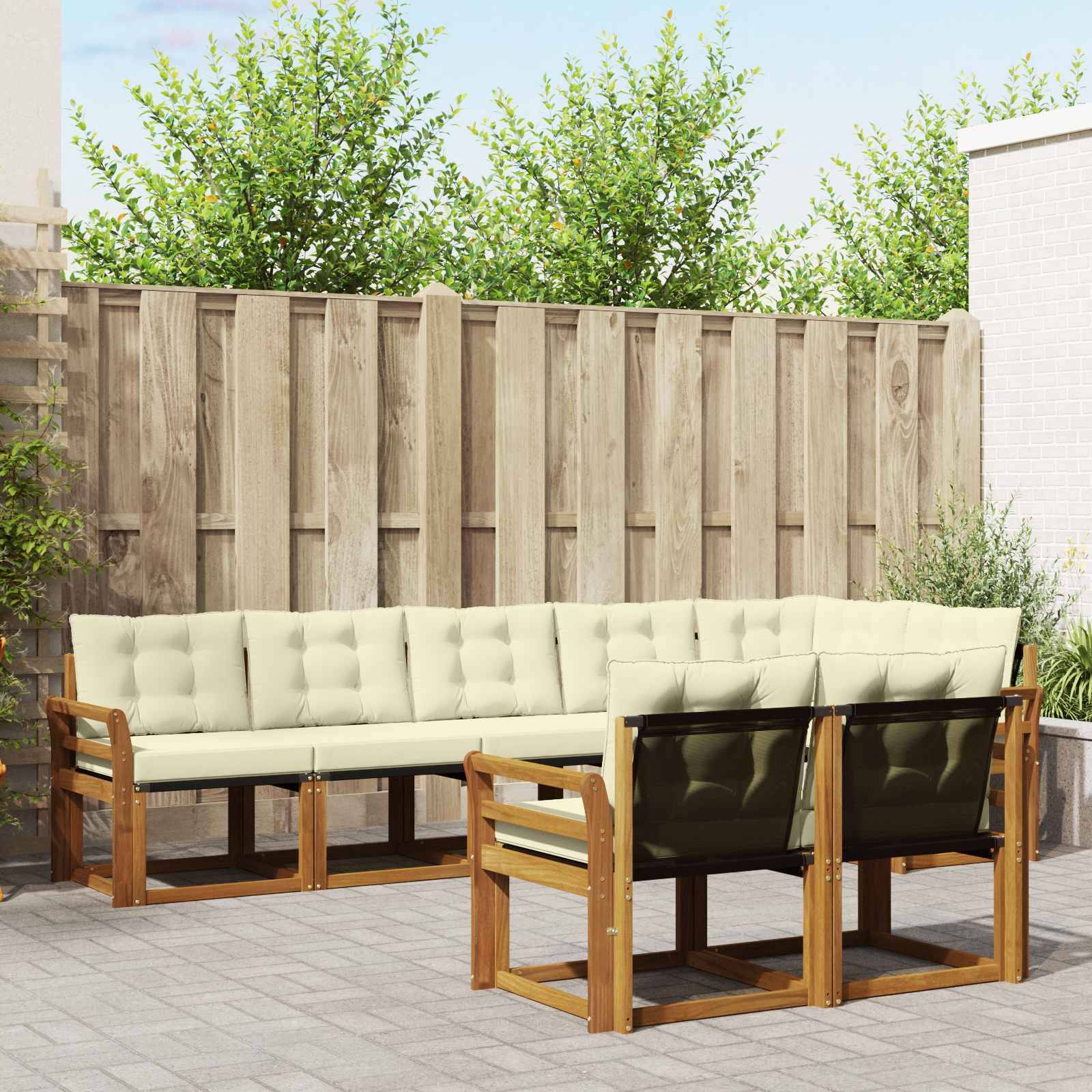 vidaXL Outdoor-Sofagarnitur mit Kissen 8 pcs Natur und Creme