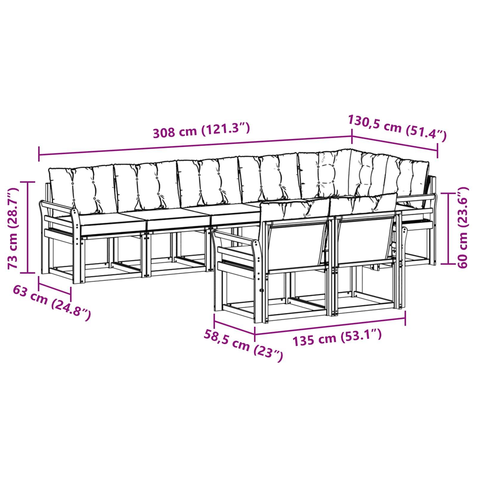 vidaXL Outdoor-Sofagarnitur mit Kissen 8 pcs Weiß und Beige