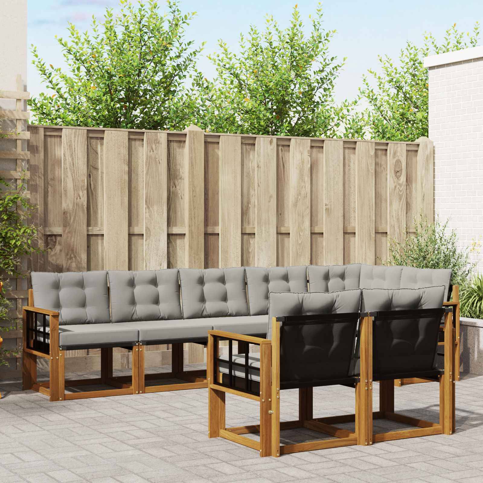 vidaXL Outdoor-Sofagarnitur mit Kissen 8 pcs Natürlich und Hellgrau