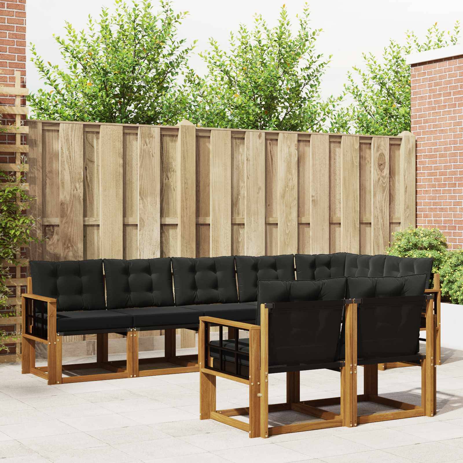 vidaXL Outdoor-Sofagarnitur mit Kissen 8 pcs Natürlich und Schwarz