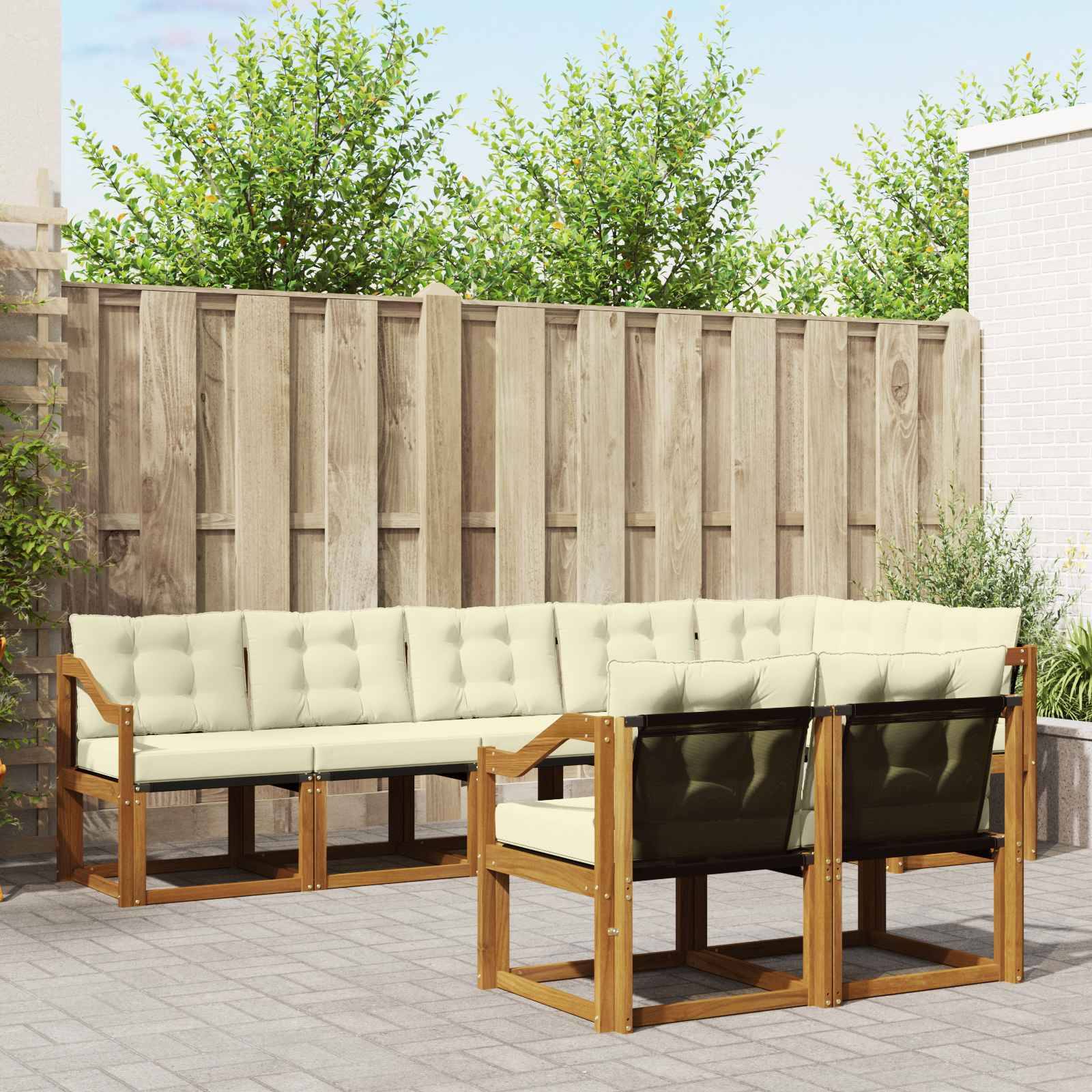 vidaXL Outdoor-Sofagarnitur mit Kissen 8 pcs Natur und Creme