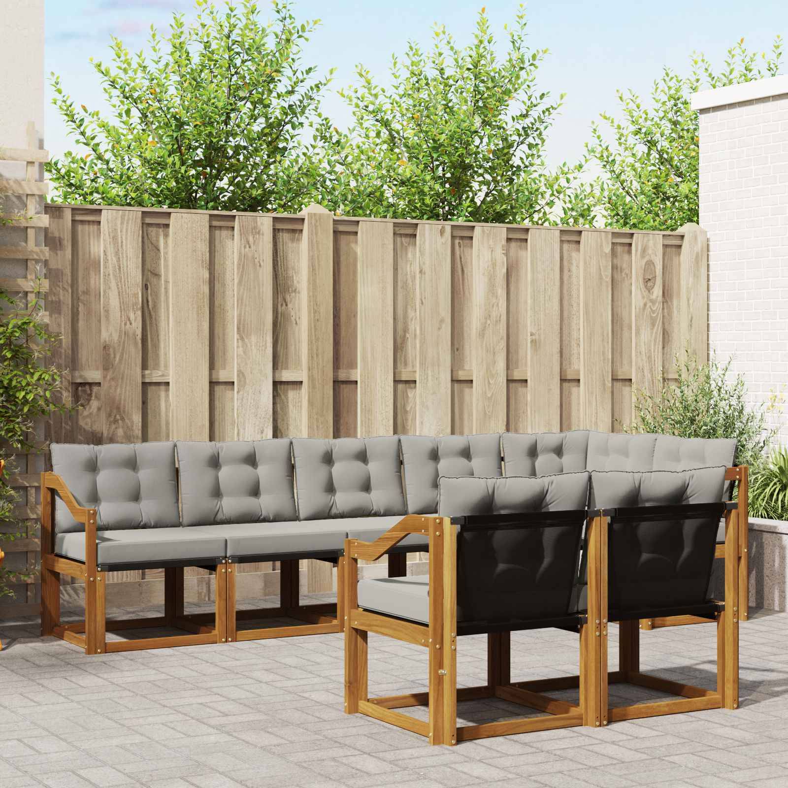 vidaXL Outdoor-Sofagarnitur mit Kissen 8 pcs Natürlich und Hellgrau