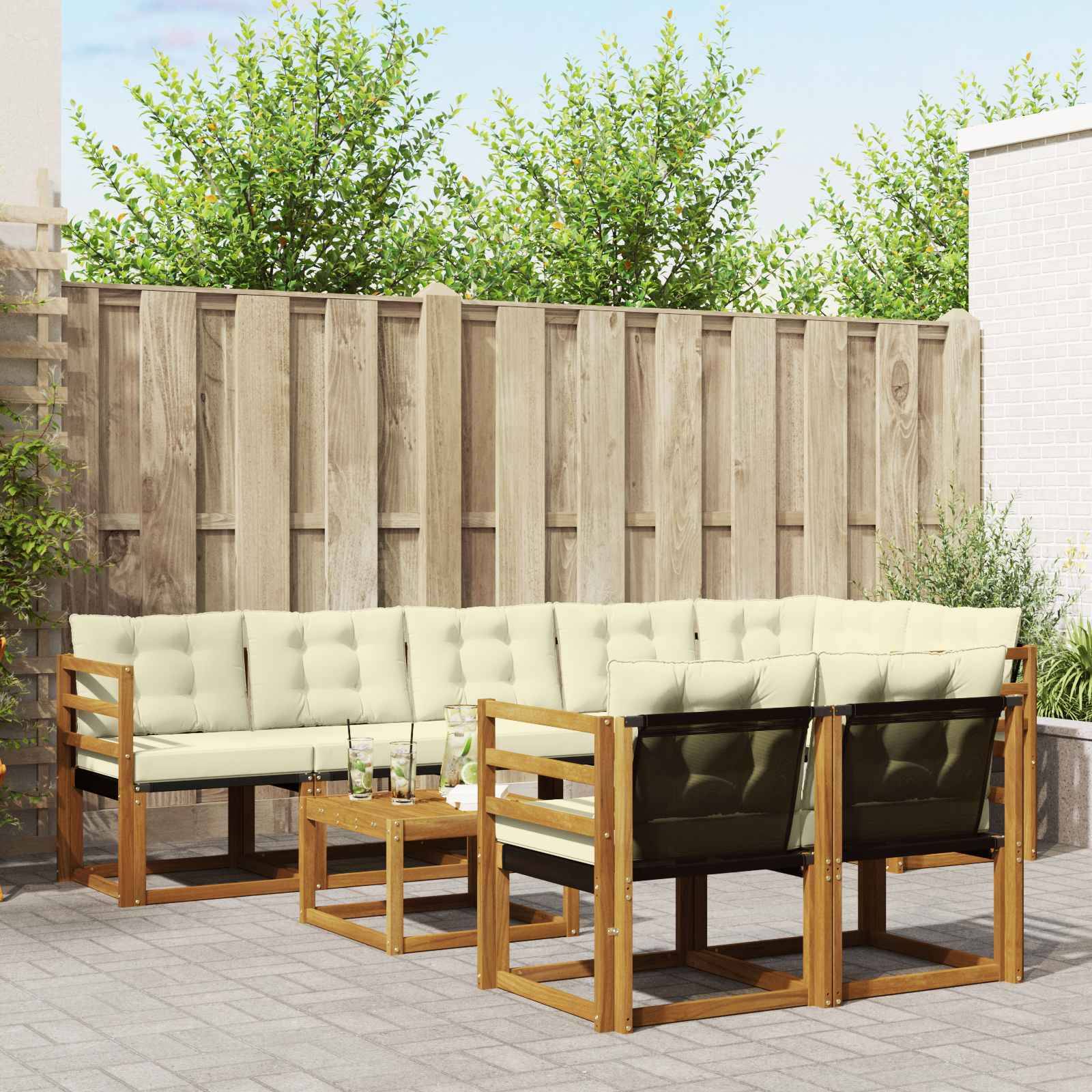 vidaXL Outdoor-Sofagarnitur mit Kissen 9 pcs Natur und Creme