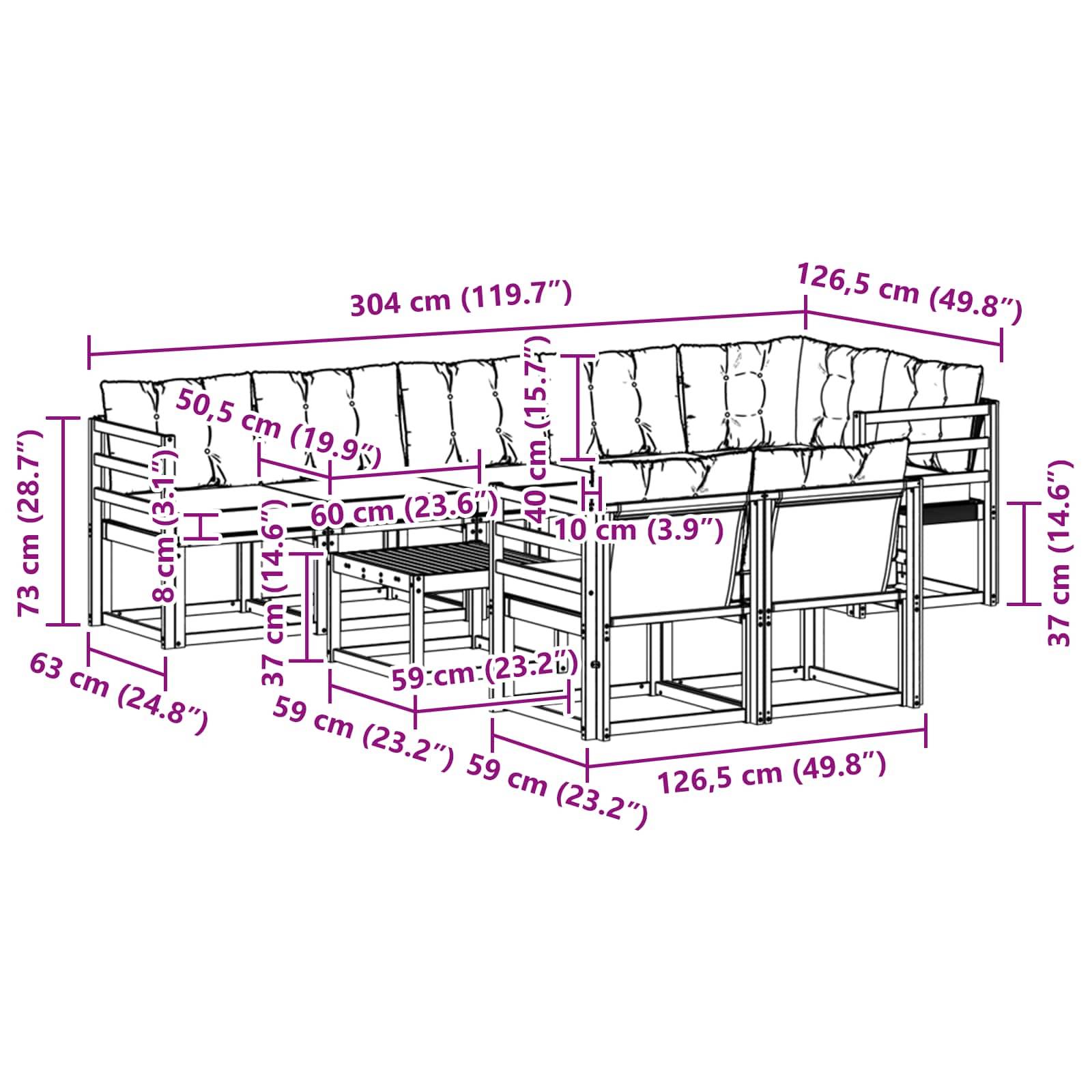 vidaXL Outdoor-Sofagarnitur mit Kissen 9 pcs Natürlich und Hellgrau