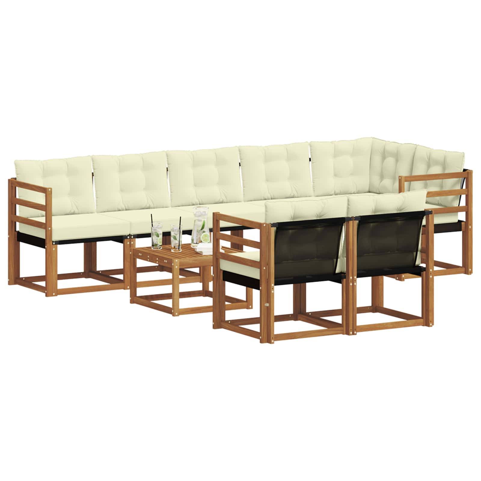 vidaXL Outdoor-Sofagarnitur mit Kissen 9 pcs Natur und Creme
