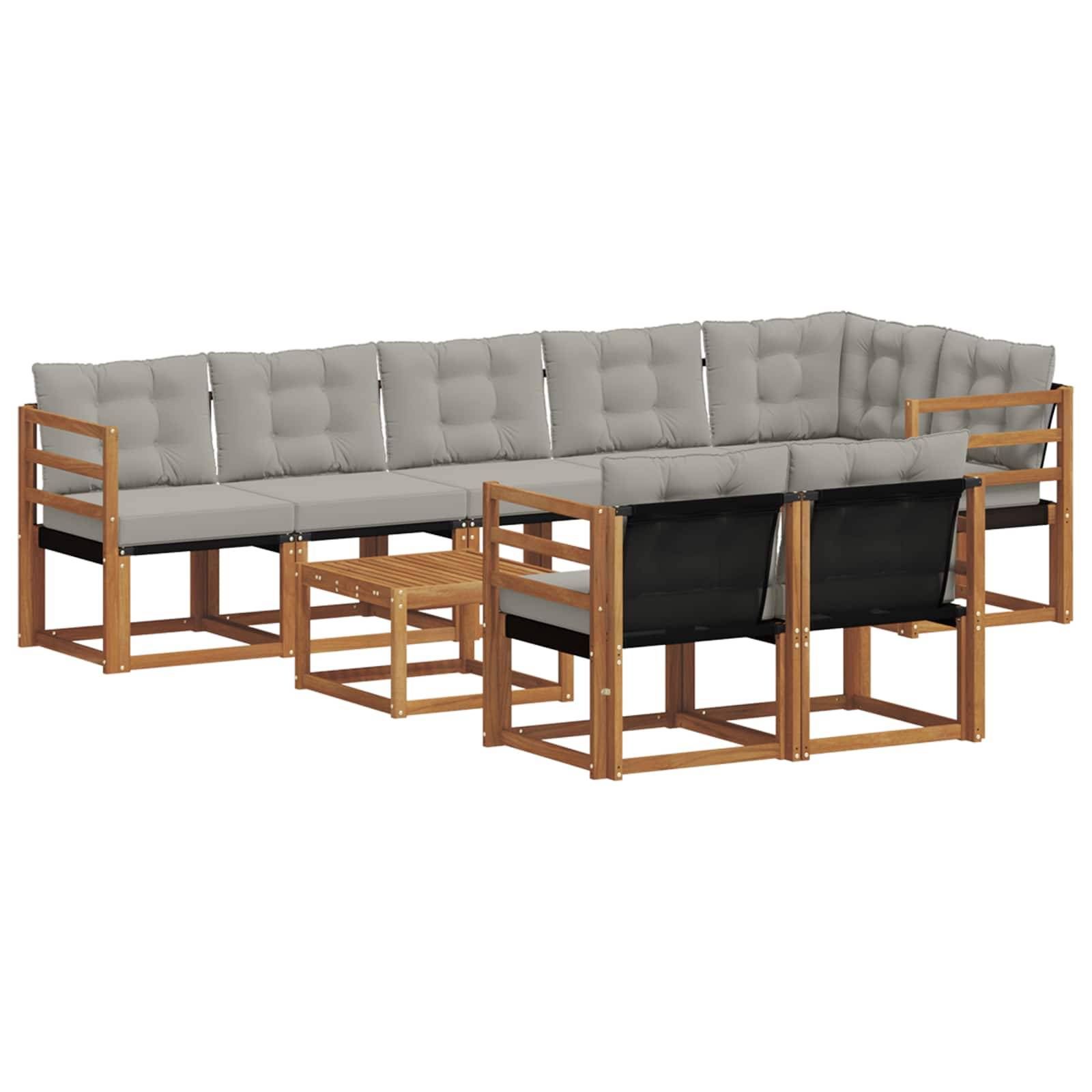 vidaXL Outdoor-Sofagarnitur mit Kissen 9 pcs Natürlich und Hellgrau