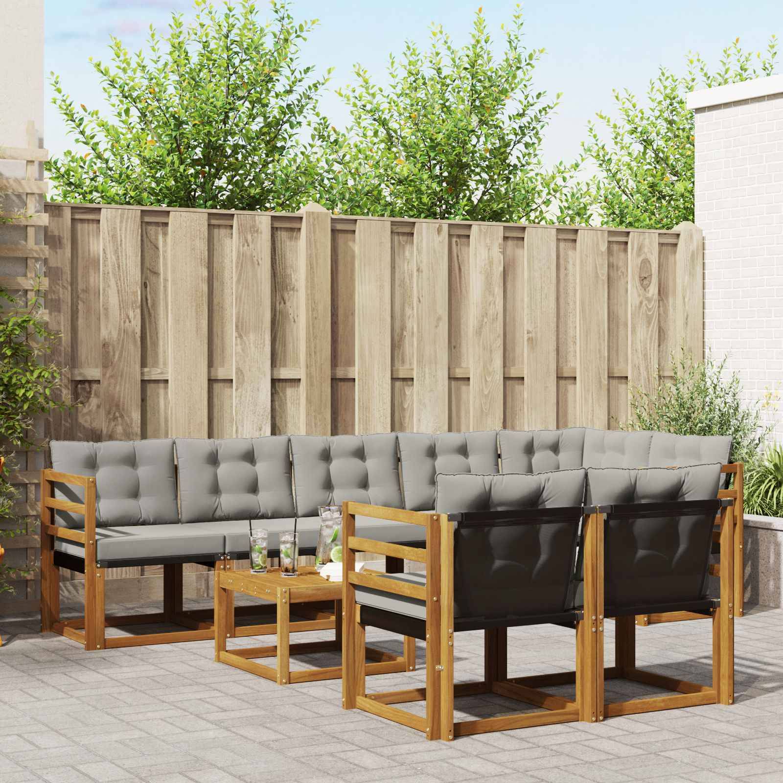 vidaXL Outdoor-Sofagarnitur mit Kissen 9 pcs Natürlich und Hellgrau