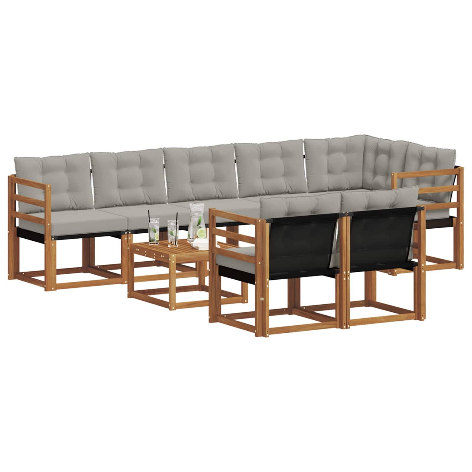 vidaXL Outdoor-Sofagarnitur mit Kissen 9 pcs Natürlich und Hellgrau