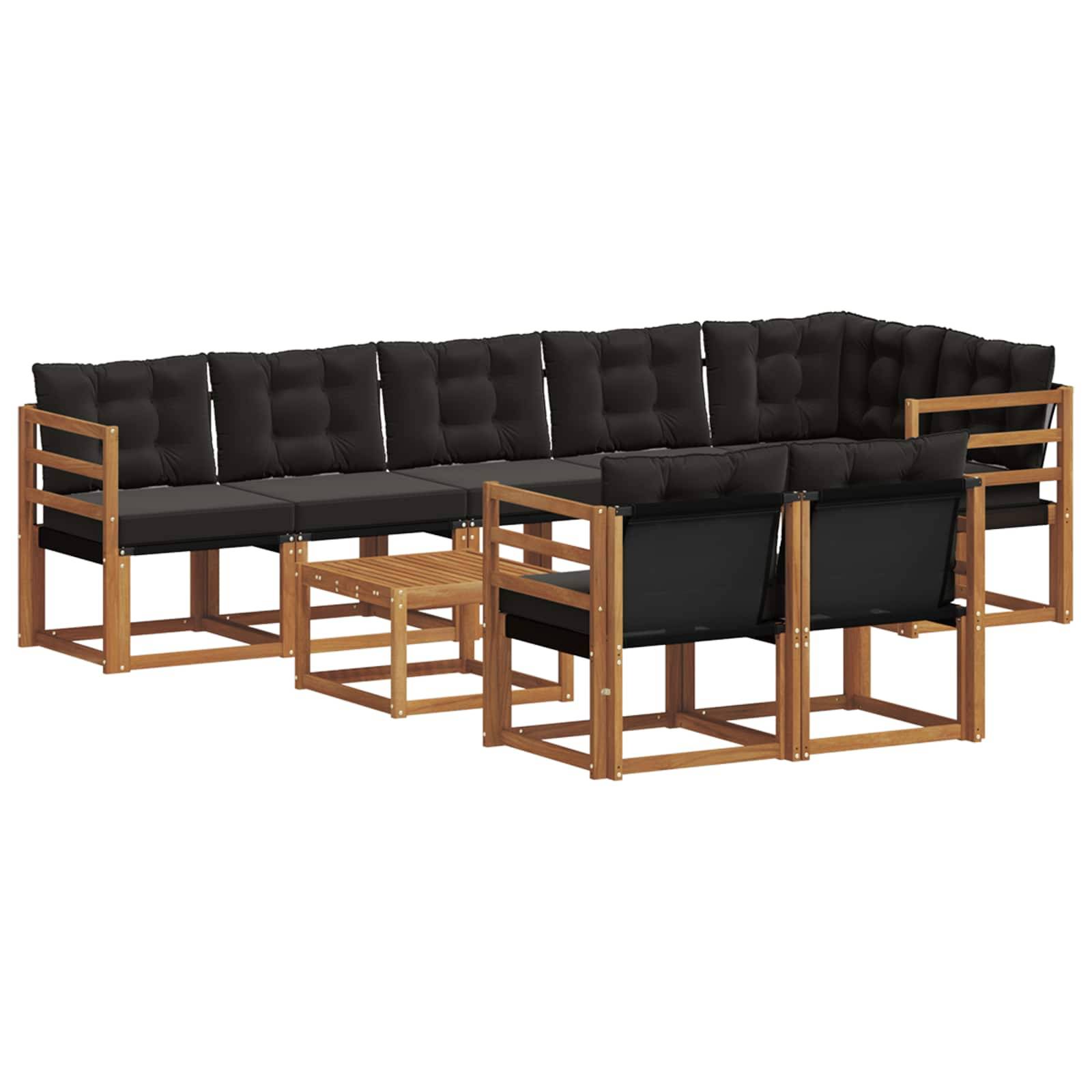 vidaXL Outdoor-Sofagarnitur mit Kissen 9 pcs Natürlich und Schwarz