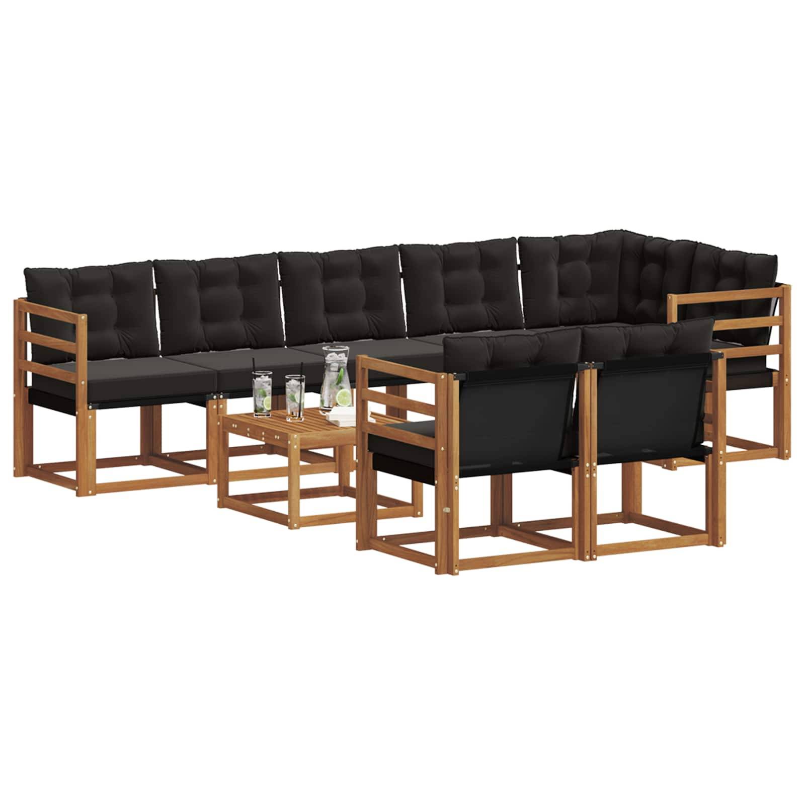 vidaXL Outdoor-Sofagarnitur mit Kissen 9 pcs Natürlich und Schwarz