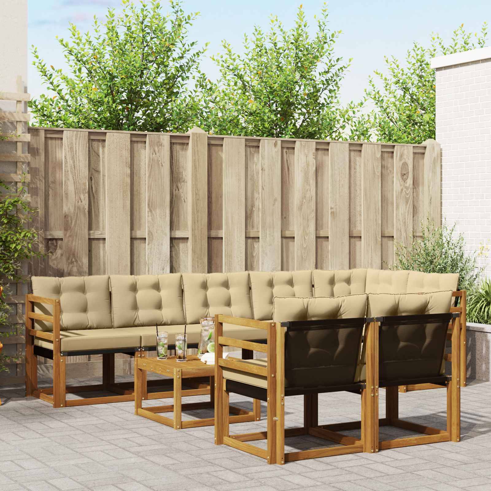 vidaXL Outdoor-Sofagarnitur mit Kissen 9 pcs Natur und Beige