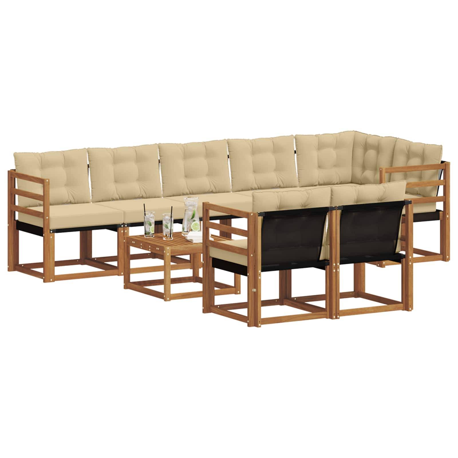 vidaXL Outdoor-Sofagarnitur mit Kissen 9 pcs Natur und Beige