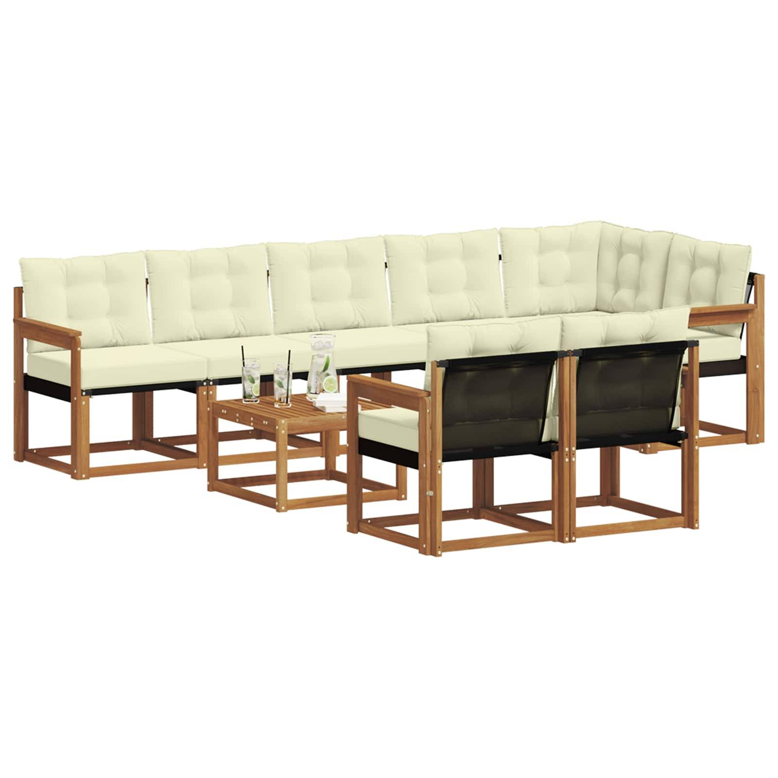 vidaXL Outdoor-Sofagarnitur mit Kissen 9 pcs Natur und Creme