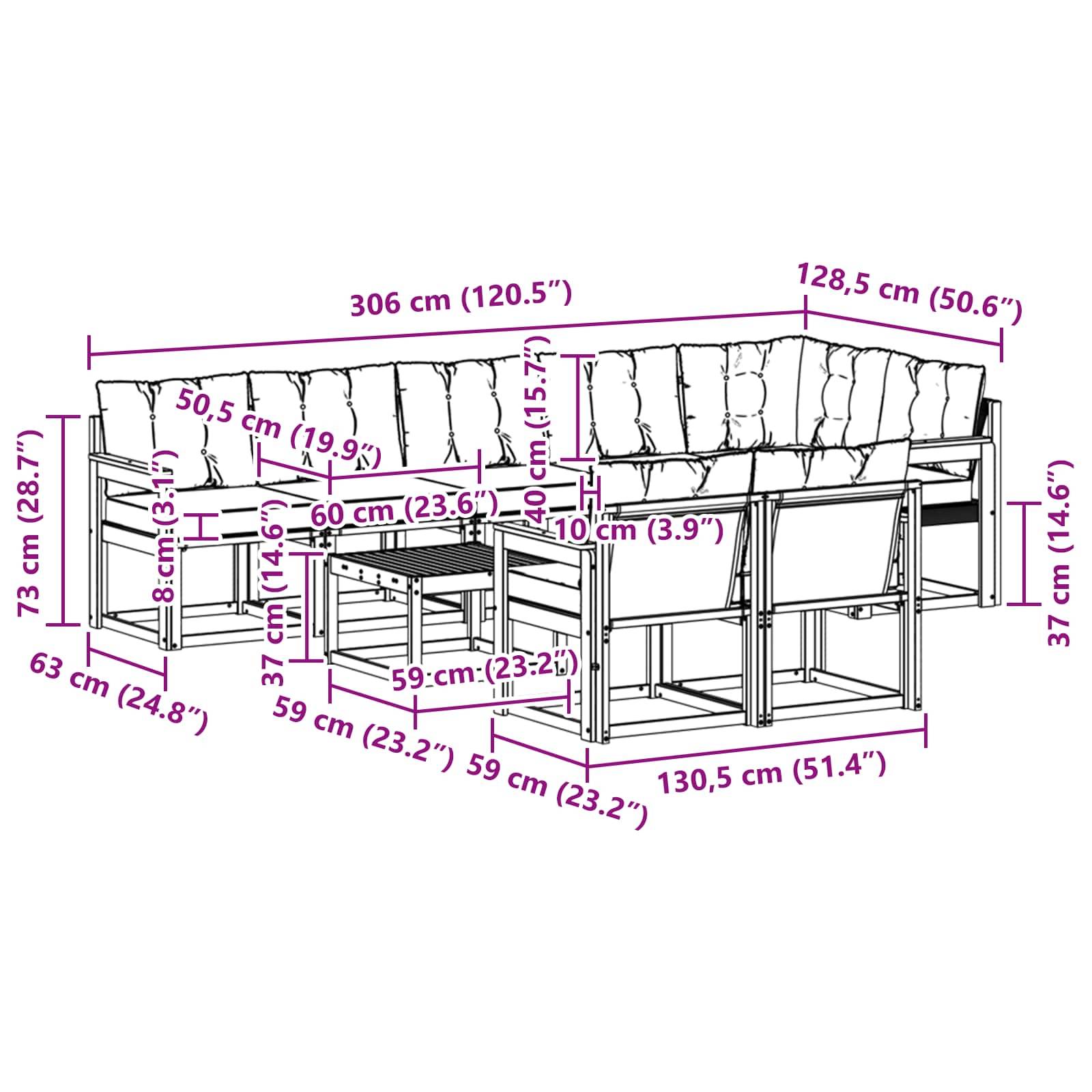 vidaXL Outdoor-Sofagarnitur mit Kissen 9 pcs Natur und Creme
