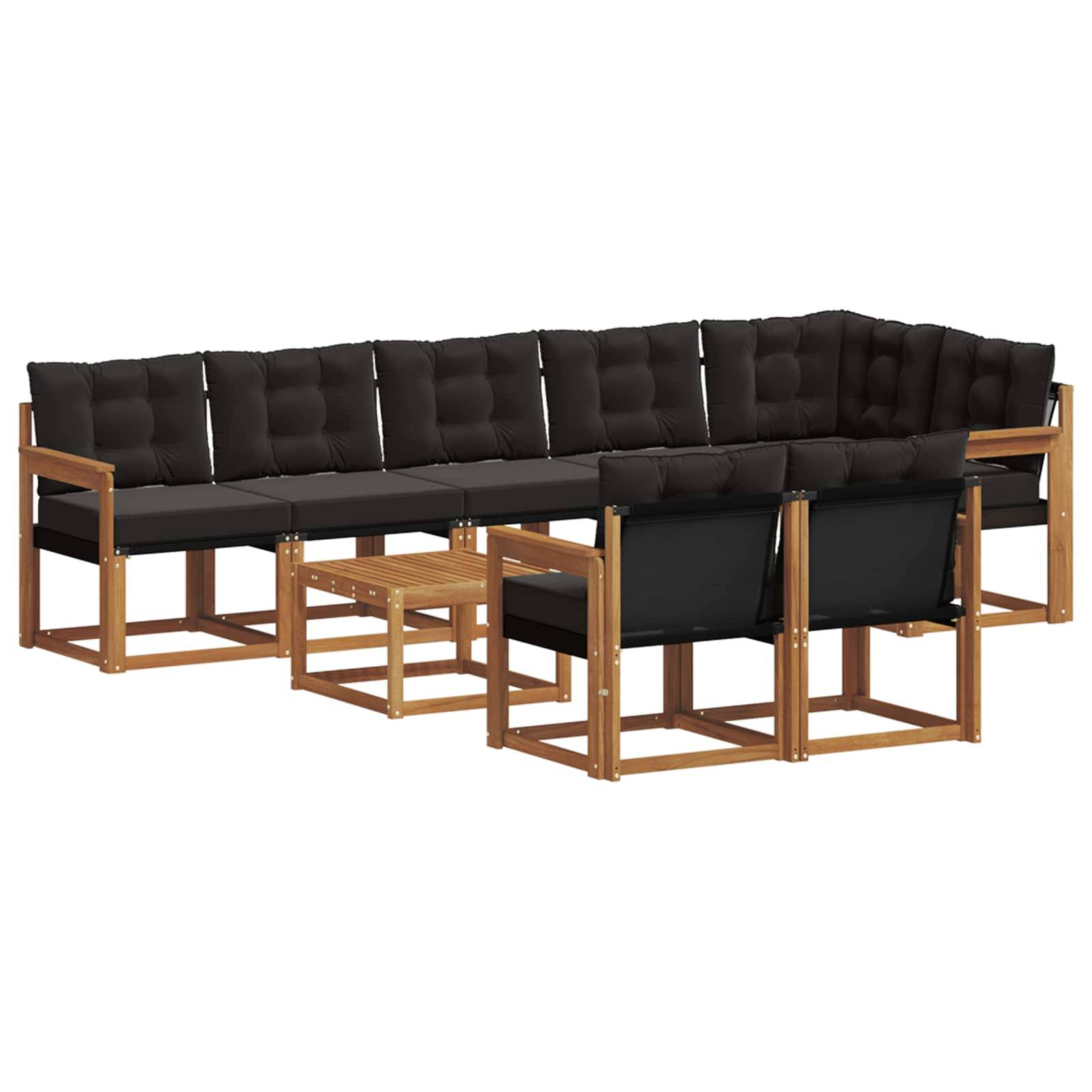 vidaXL Outdoor-Sofagarnitur mit Kissen 9 pcs Natürlich und Schwarz