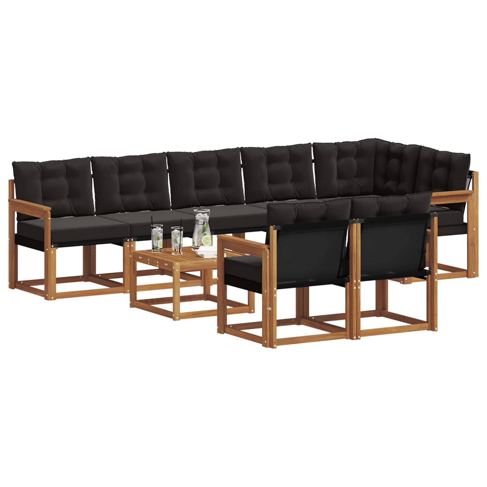 vidaXL Outdoor-Sofagarnitur mit Kissen 9 pcs Natürlich und Schwarz