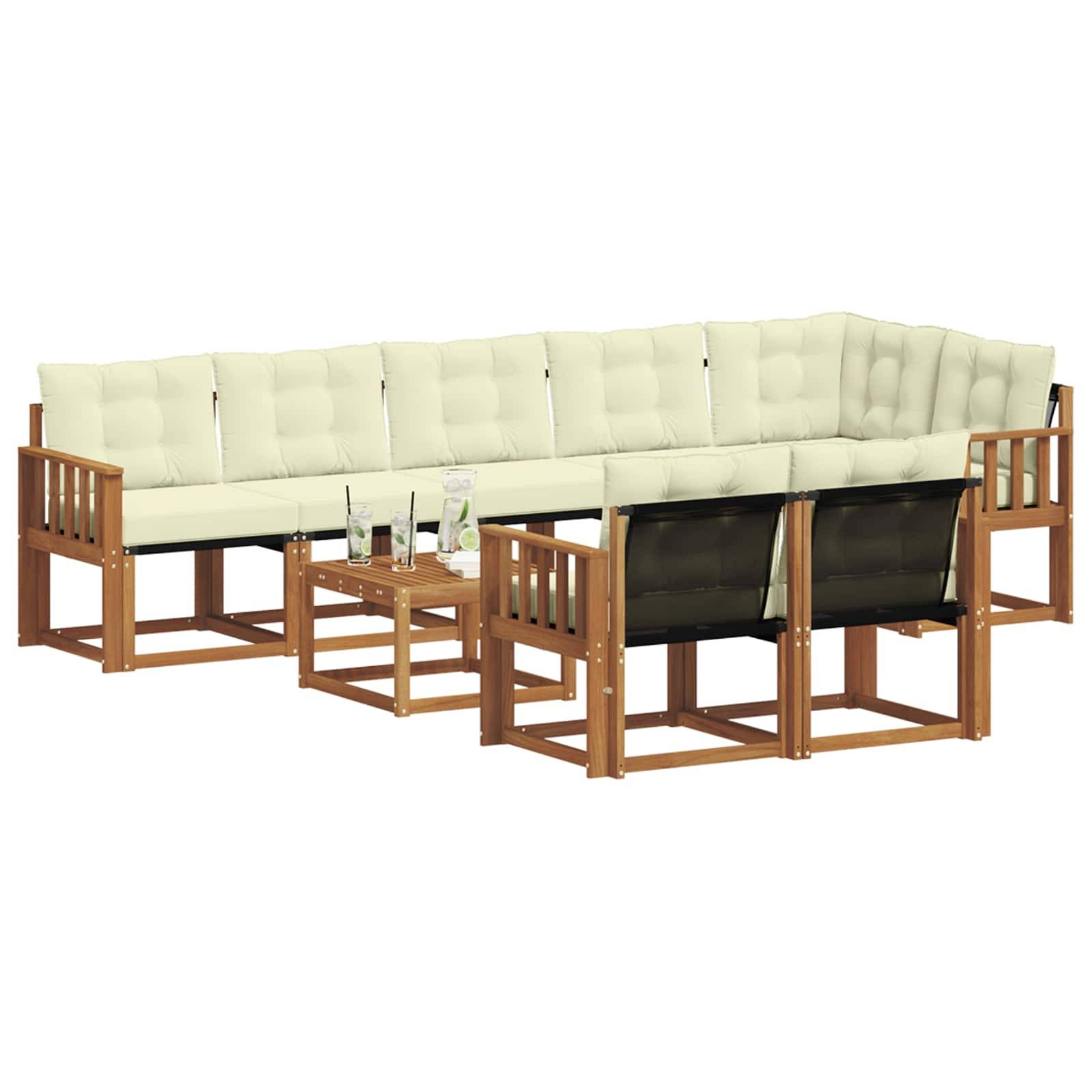 vidaXL Outdoor-Sofagarnitur mit Kissen 9 pcs Natur und Creme