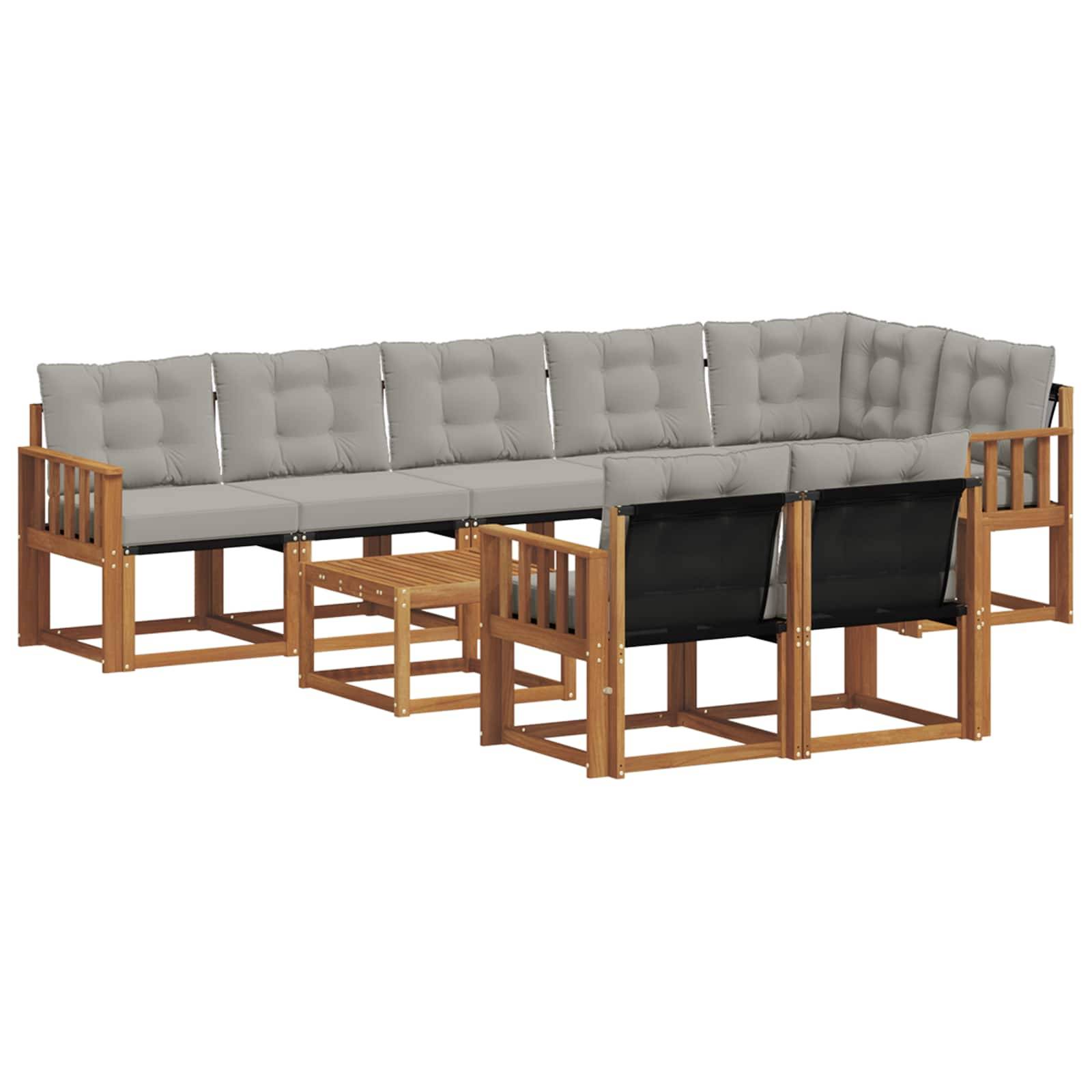 vidaXL Outdoor-Sofagarnitur mit Kissen 9 pcs Natürlich und Hellgrau