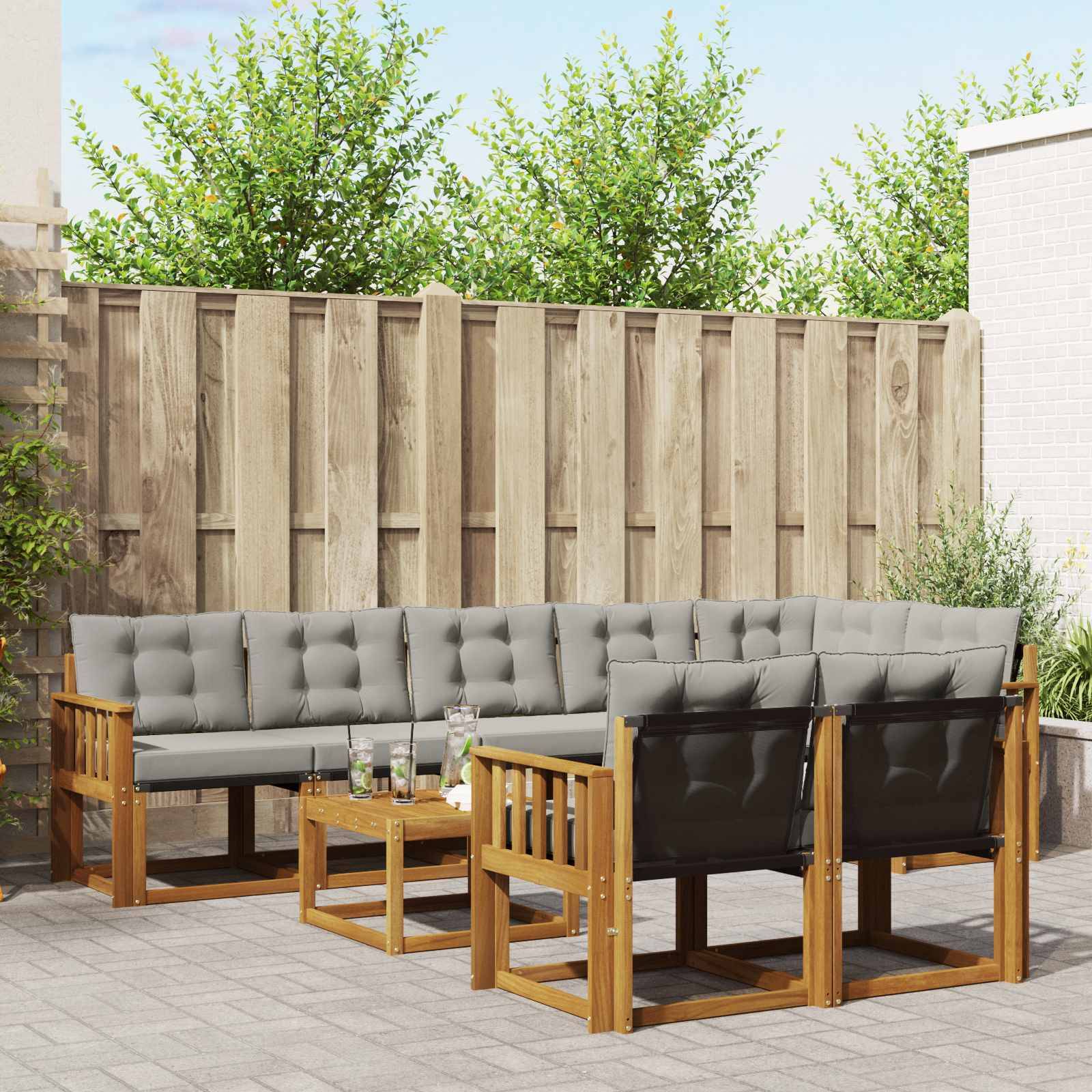 vidaXL Outdoor-Sofagarnitur mit Kissen 9 pcs Natürlich und Hellgrau