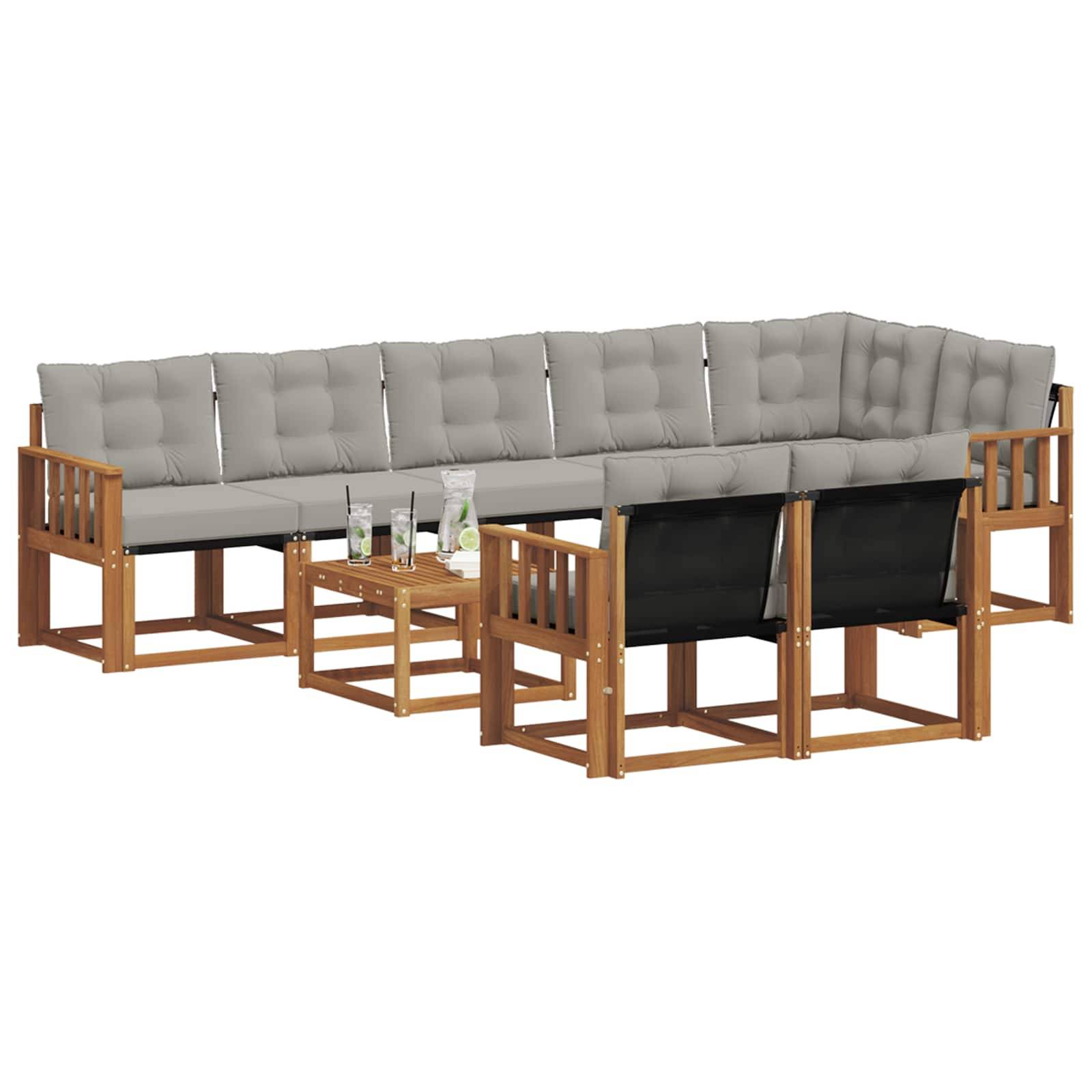 vidaXL Outdoor-Sofagarnitur mit Kissen 9 pcs Natürlich und Hellgrau