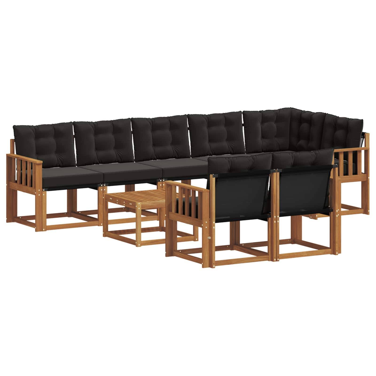 vidaXL Outdoor-Sofagarnitur mit Kissen 9 pcs Natürlich und Schwarz