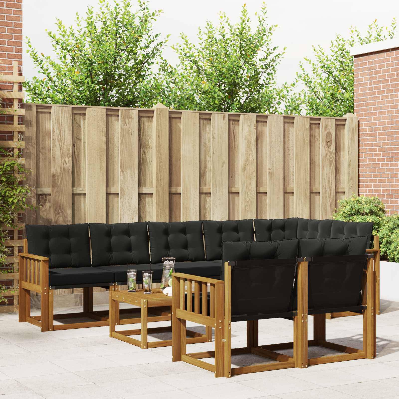 vidaXL Outdoor-Sofagarnitur mit Kissen 9 pcs Natürlich und Schwarz