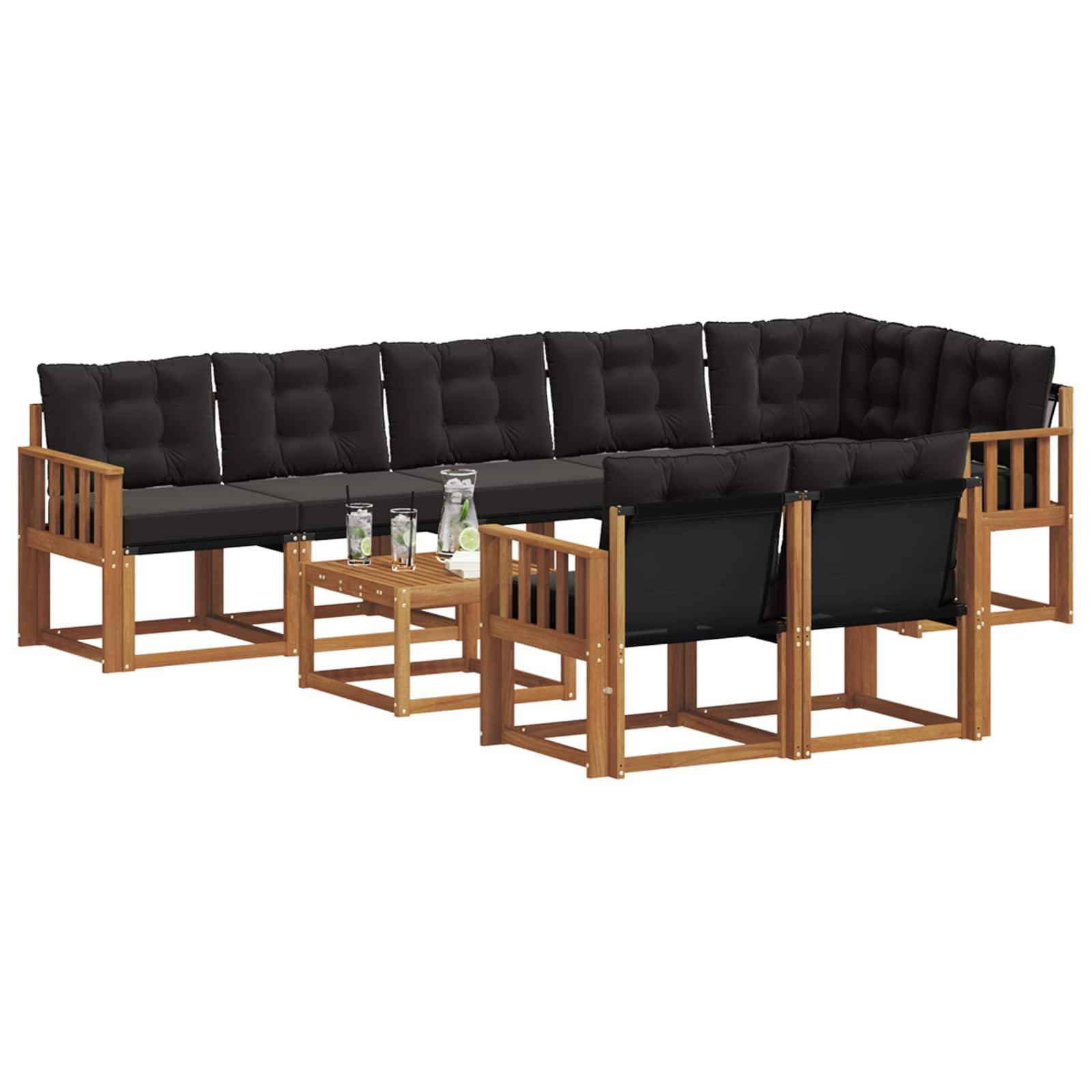 vidaXL Outdoor-Sofagarnitur mit Kissen 9 pcs Natürlich und Schwarz