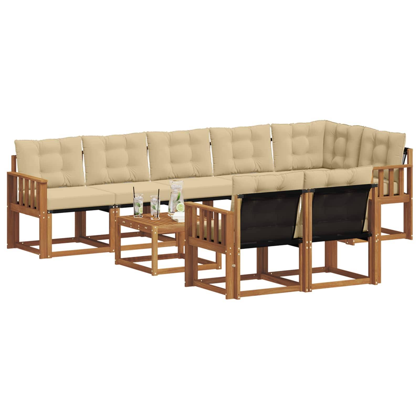 vidaXL Outdoor-Sofagarnitur mit Kissen 9 pcs Natur und Beige