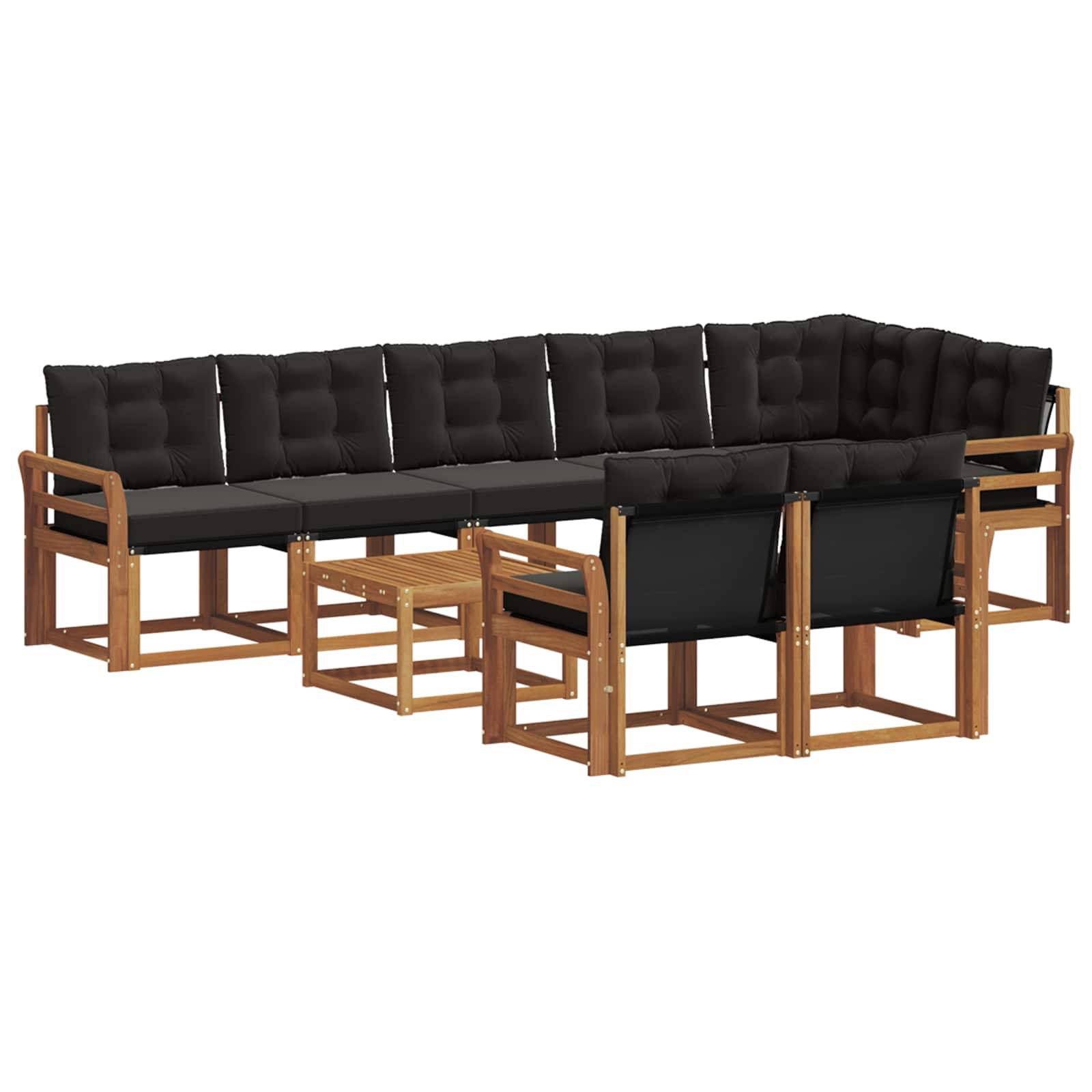 vidaXL Outdoor-Sofagarnitur mit Kissen 9 pcs Natürlich und Schwarz