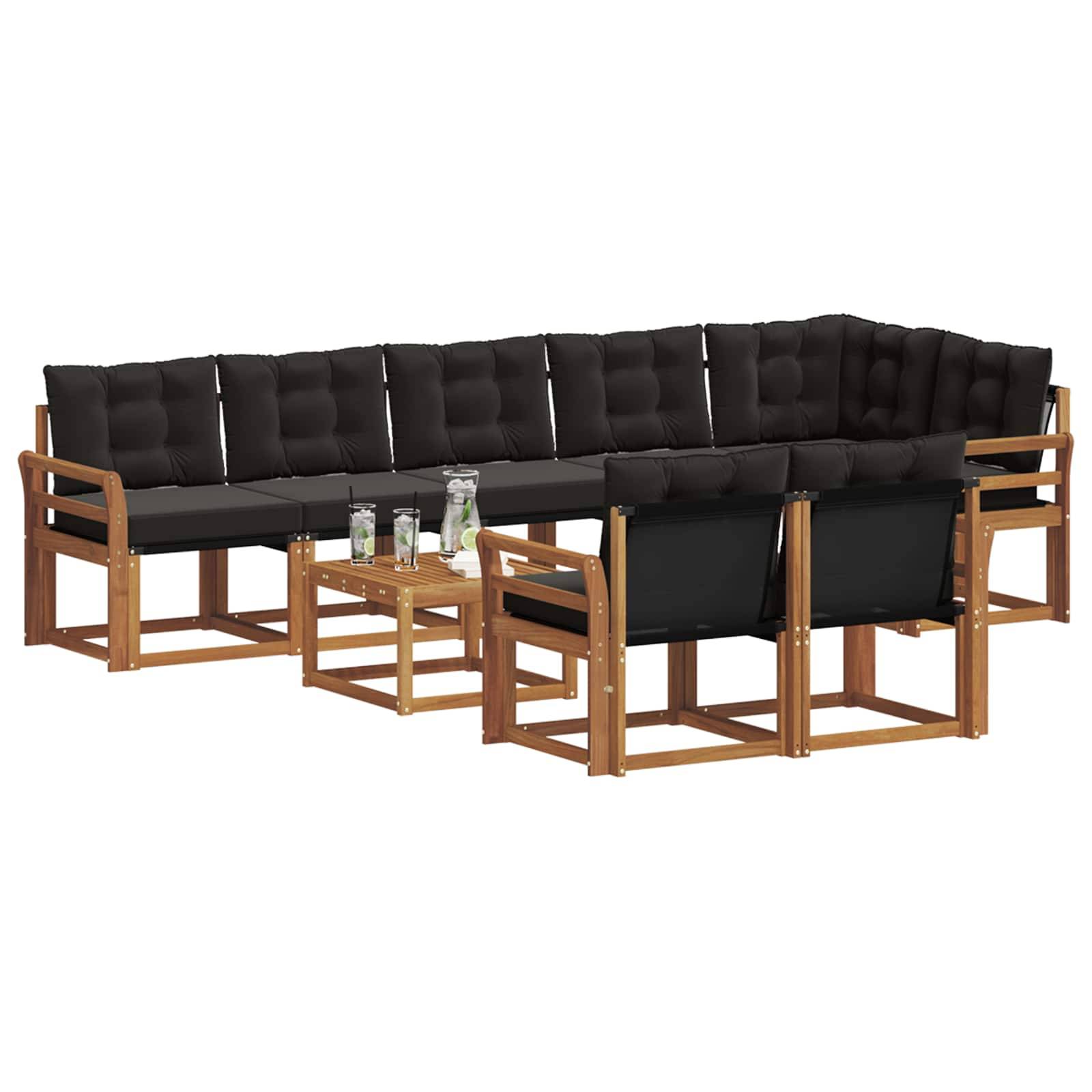 vidaXL Outdoor-Sofagarnitur mit Kissen 9 pcs Natürlich und Schwarz