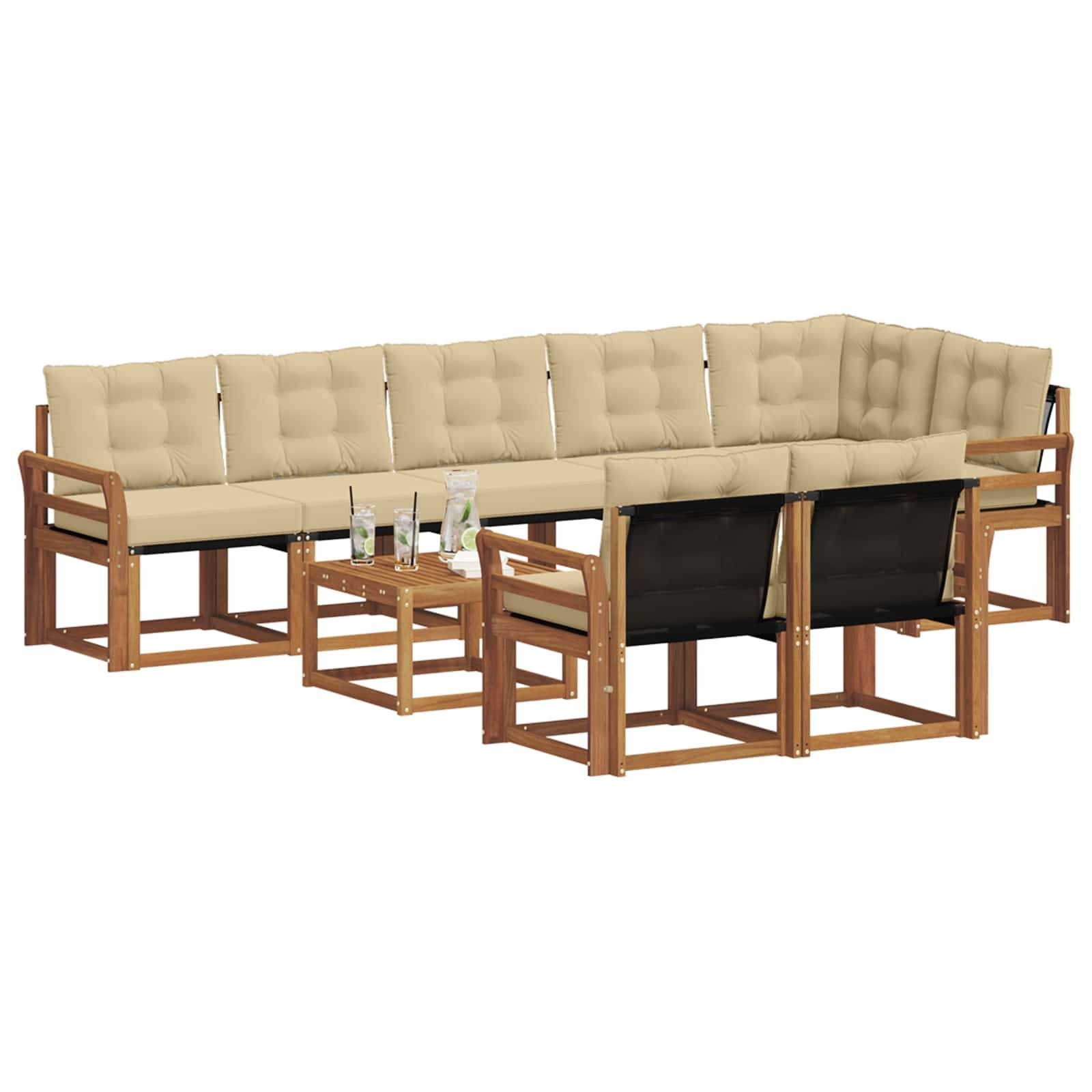 vidaXL Outdoor-Sofagarnitur mit Kissen 9 pcs Natur und Beige