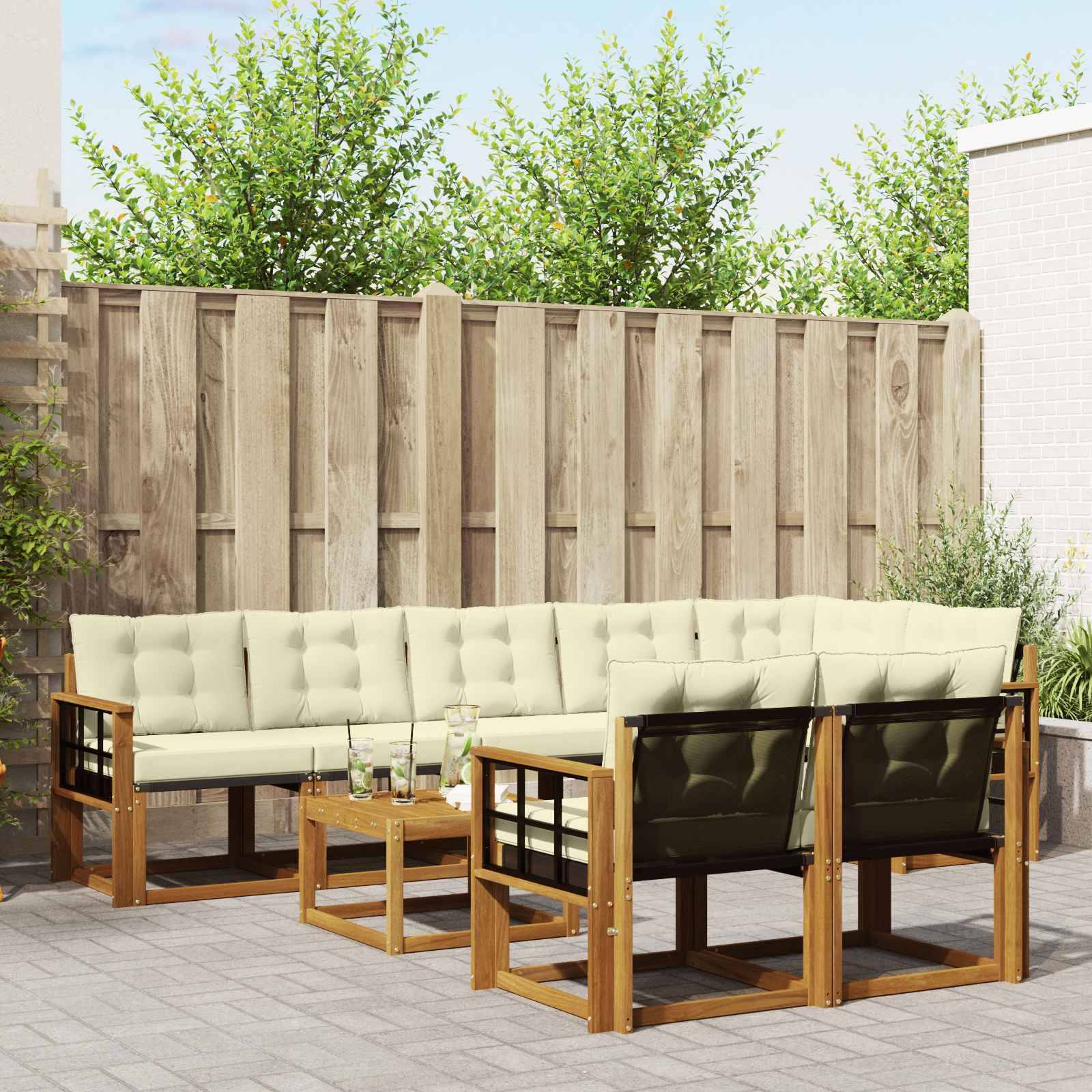 vidaXL Outdoor-Sofagarnitur mit Kissen 9 pcs Natur und Creme