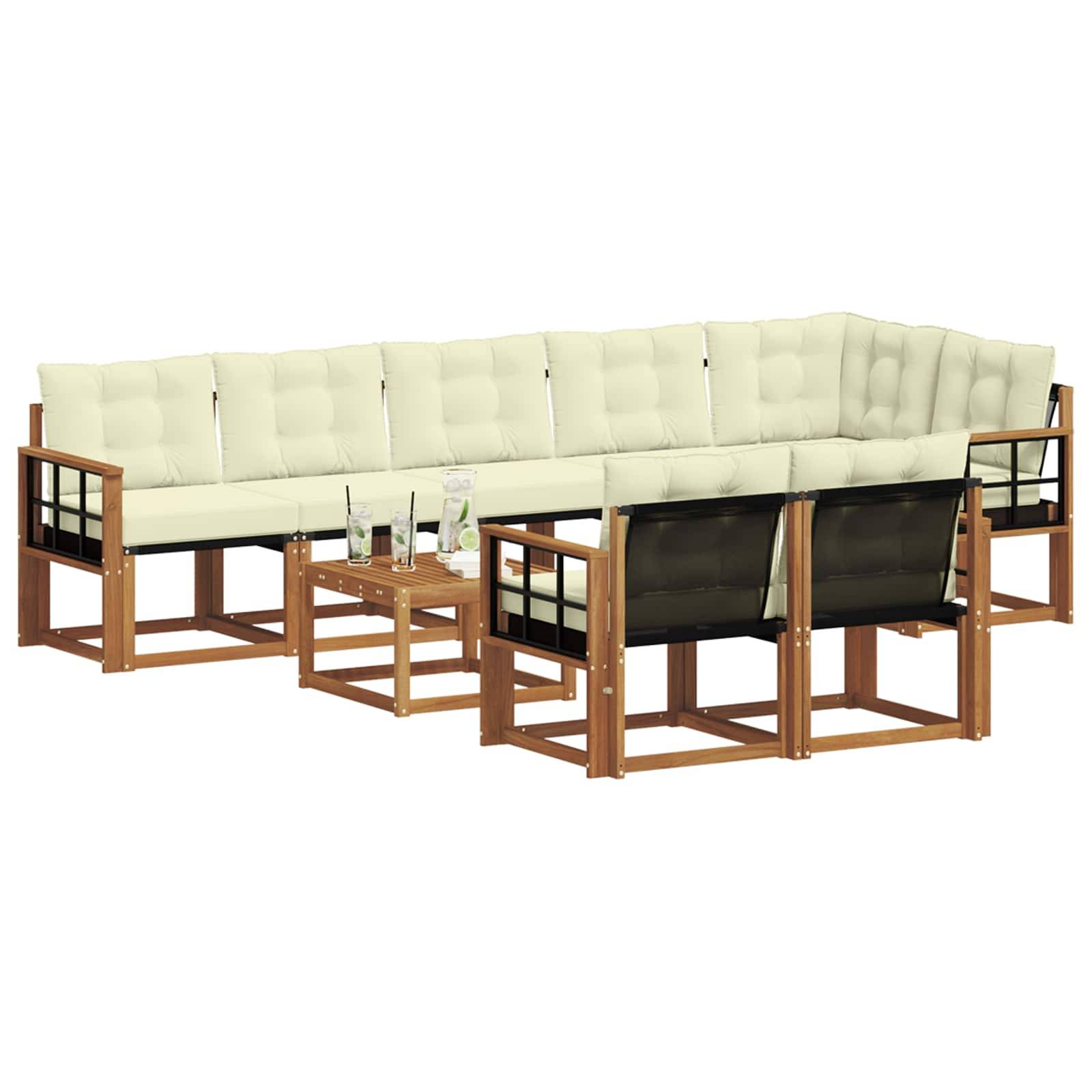 vidaXL Outdoor-Sofagarnitur mit Kissen 9 pcs Natur und Creme