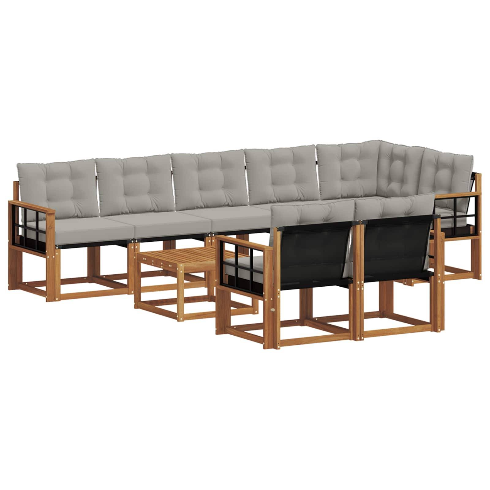 vidaXL Outdoor-Sofagarnitur mit Kissen 9 pcs Natürlich und Hellgrau
