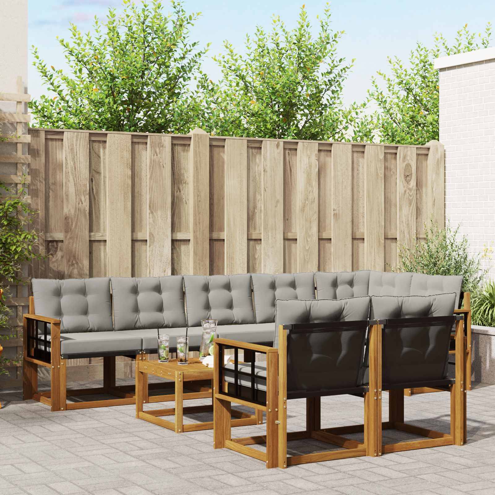 vidaXL Outdoor-Sofagarnitur mit Kissen 9 pcs Natürlich und Hellgrau