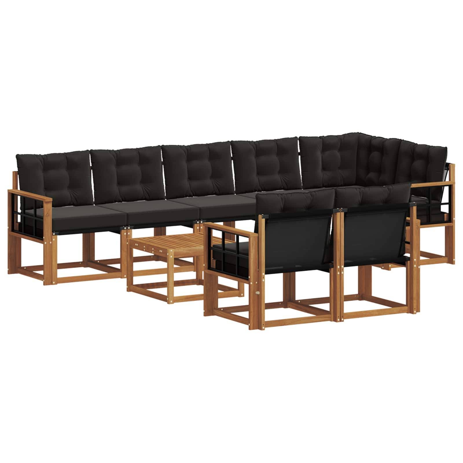 vidaXL Outdoor-Sofagarnitur mit Kissen 9 pcs Natürlich und Schwarz