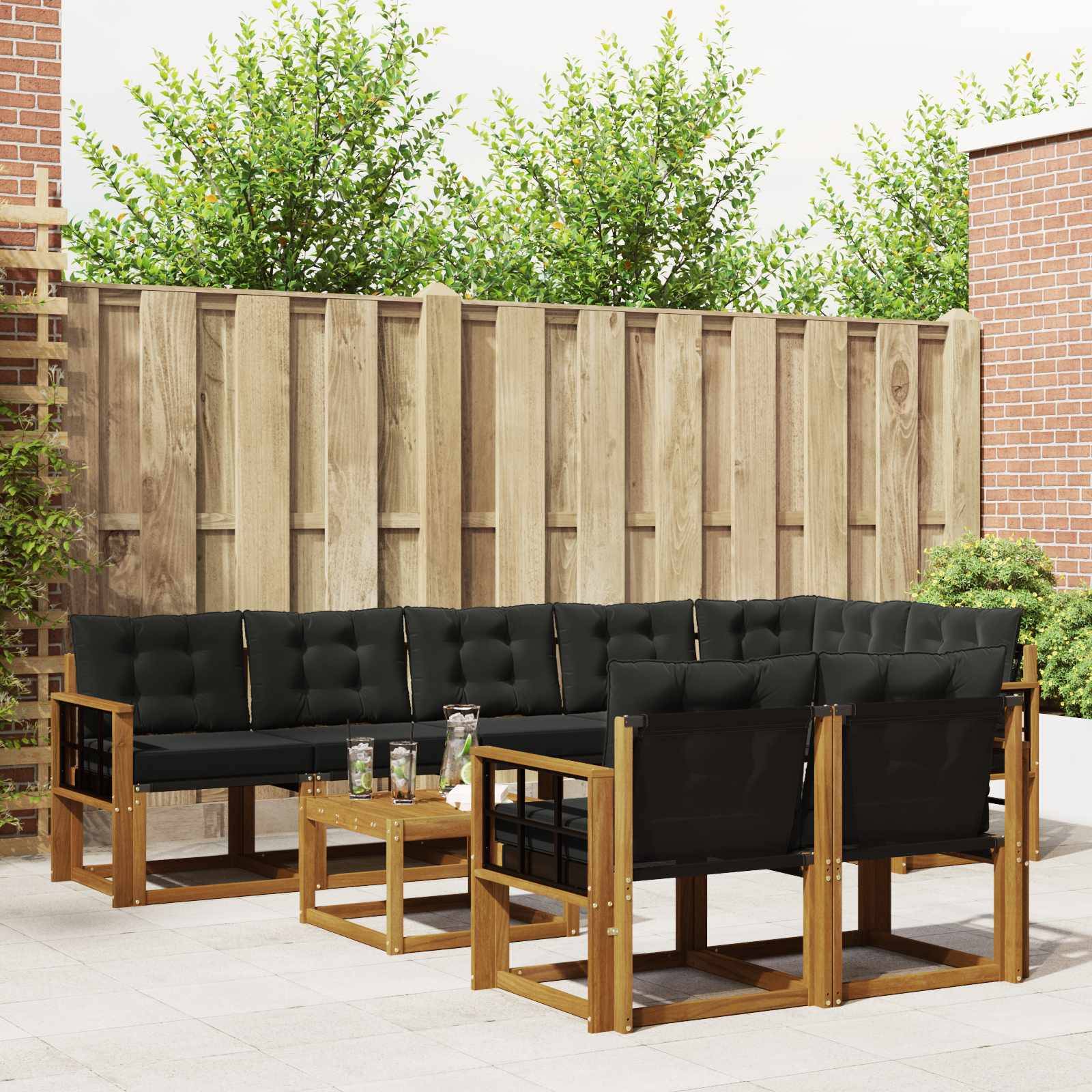 vidaXL Outdoor-Sofagarnitur mit Kissen 9 pcs Natürlich und Schwarz