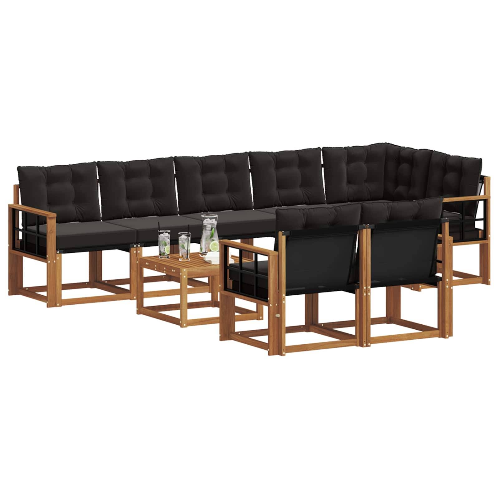 vidaXL Outdoor-Sofagarnitur mit Kissen 9 pcs Natürlich und Schwarz