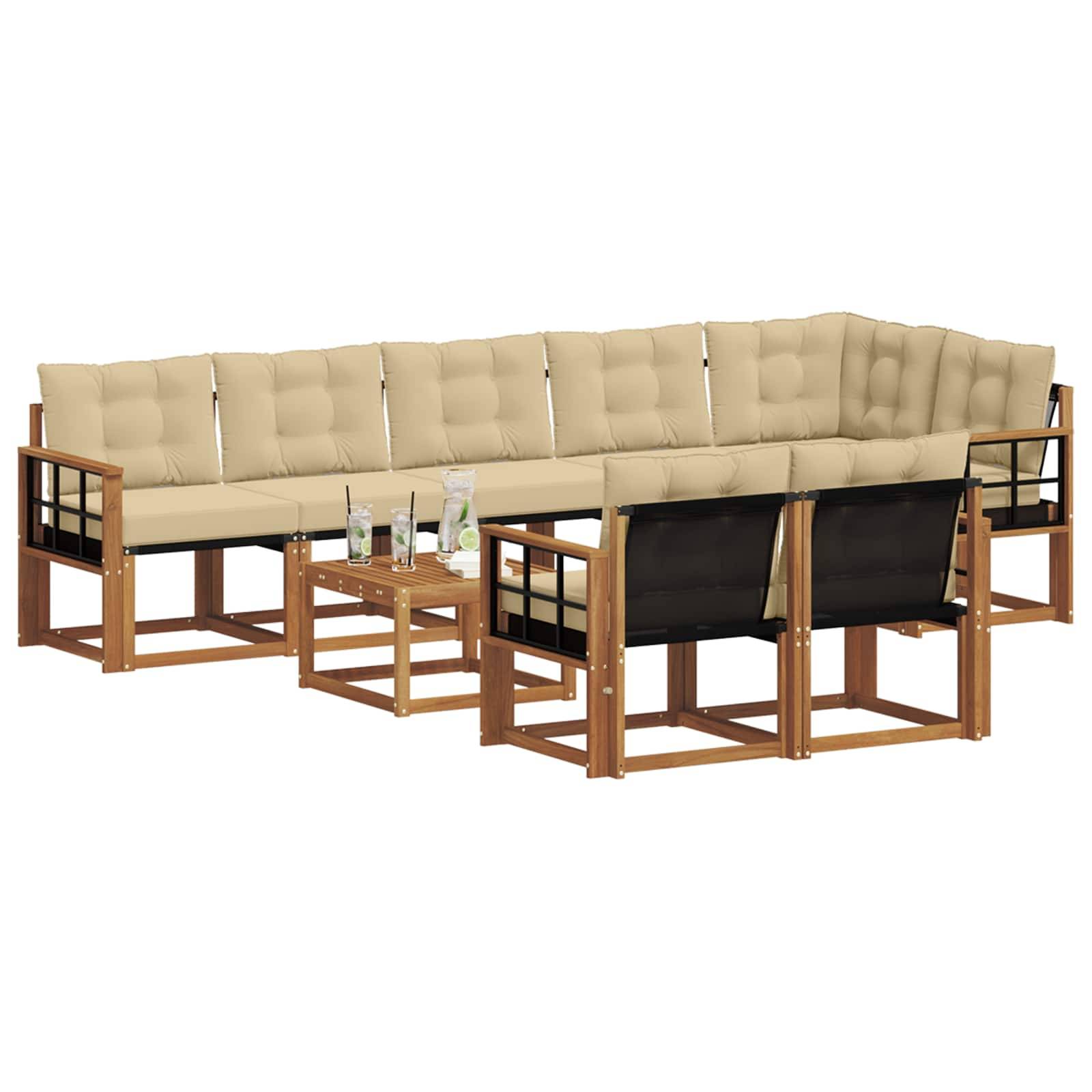 vidaXL Outdoor-Sofagarnitur mit Kissen 9 pcs Natur und Beige