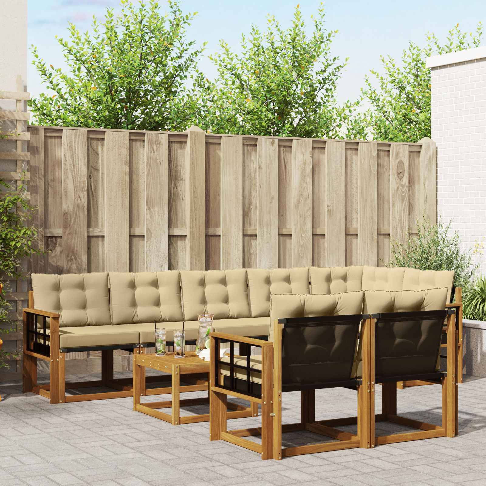 vidaXL Outdoor-Sofagarnitur mit Kissen 9 pcs Natur und Beige
