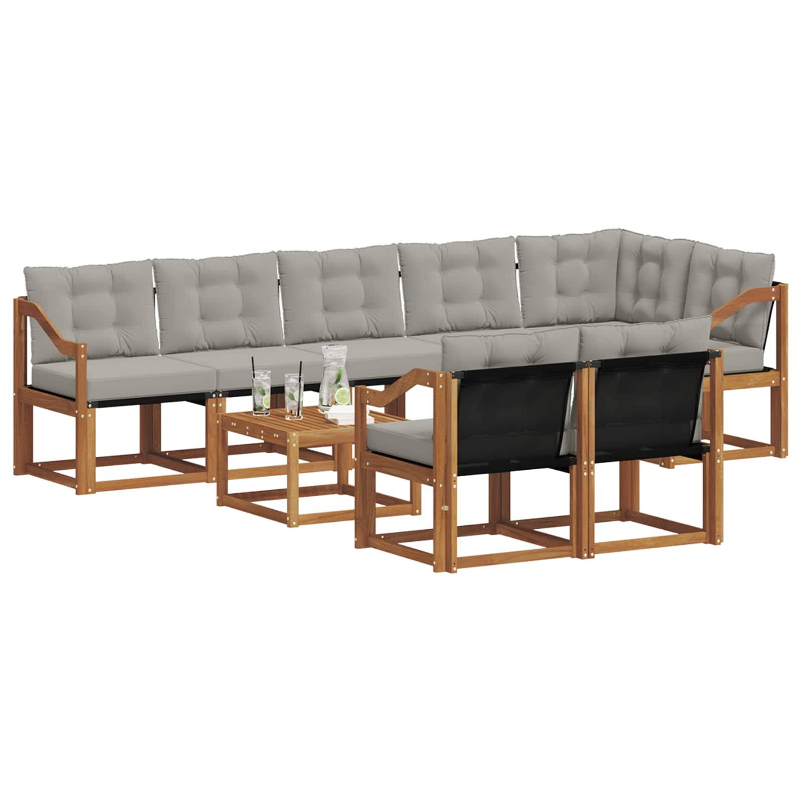 vidaXL Outdoor-Sofagarnitur mit Kissen 9 pcs Natürlich und Hellgrau
