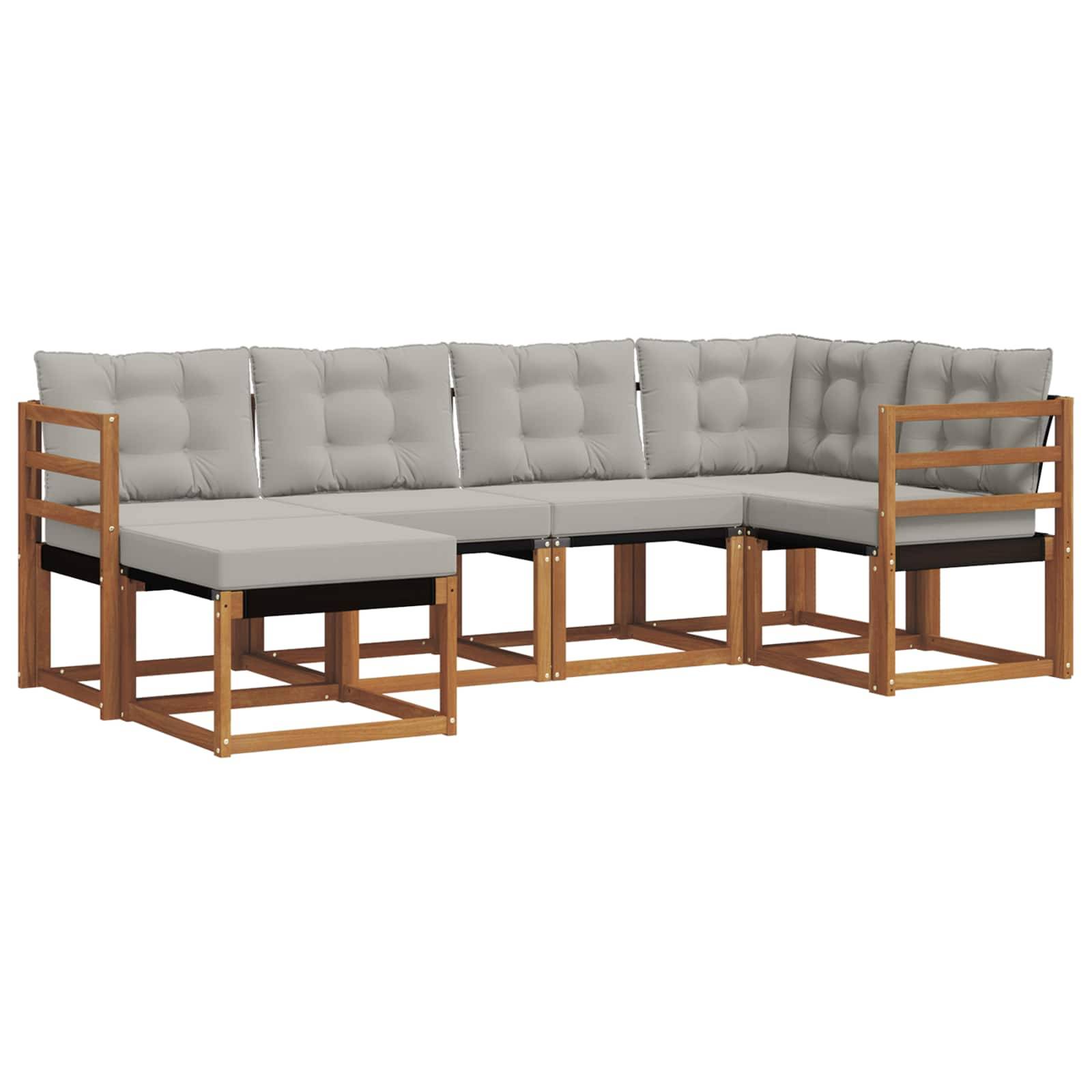 vidaXL Outdoor-Sofagarnitur mit Kissen 6 pcs Natürlich und Hellgrau