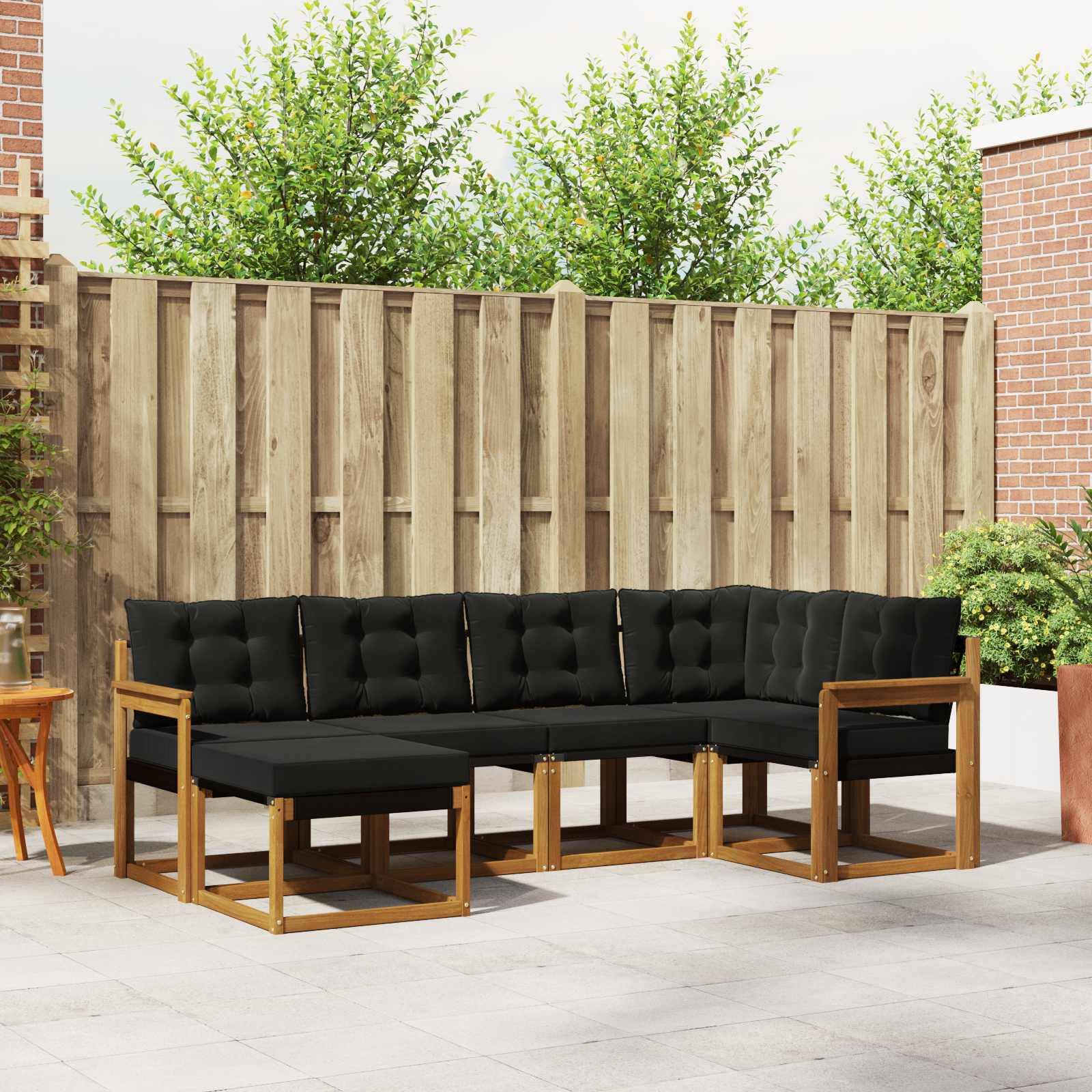 vidaXL Outdoor-Sofagarnitur mit Kissen 6 pcs Natürlich und Schwarz